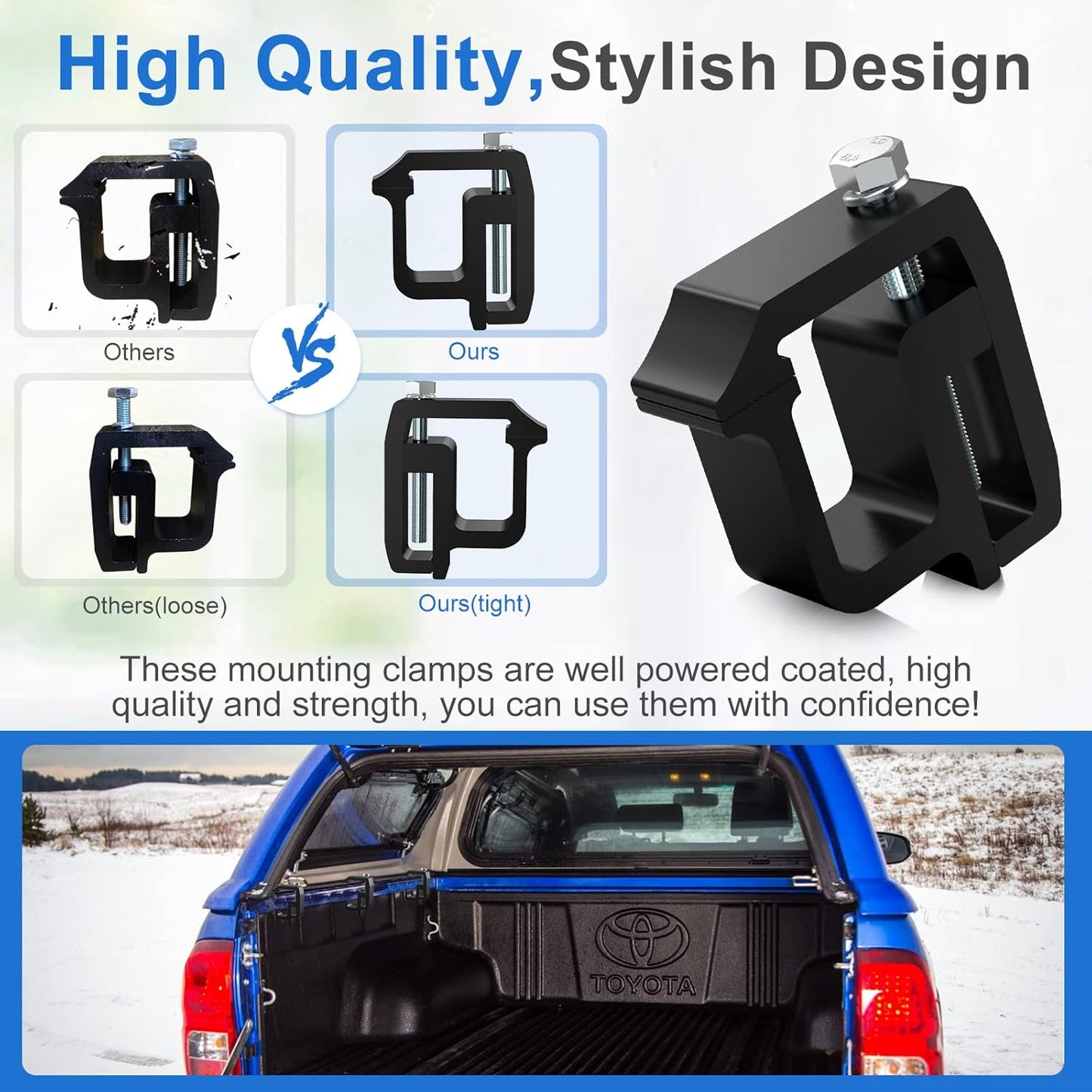 Heavy Duty Camper Shell Clamps - Truck Topper Ladder Rack Clamps for Dodge Dakota Ram 1500 2500 3500, F150 F250, Titan, Tundra (4 Pack)