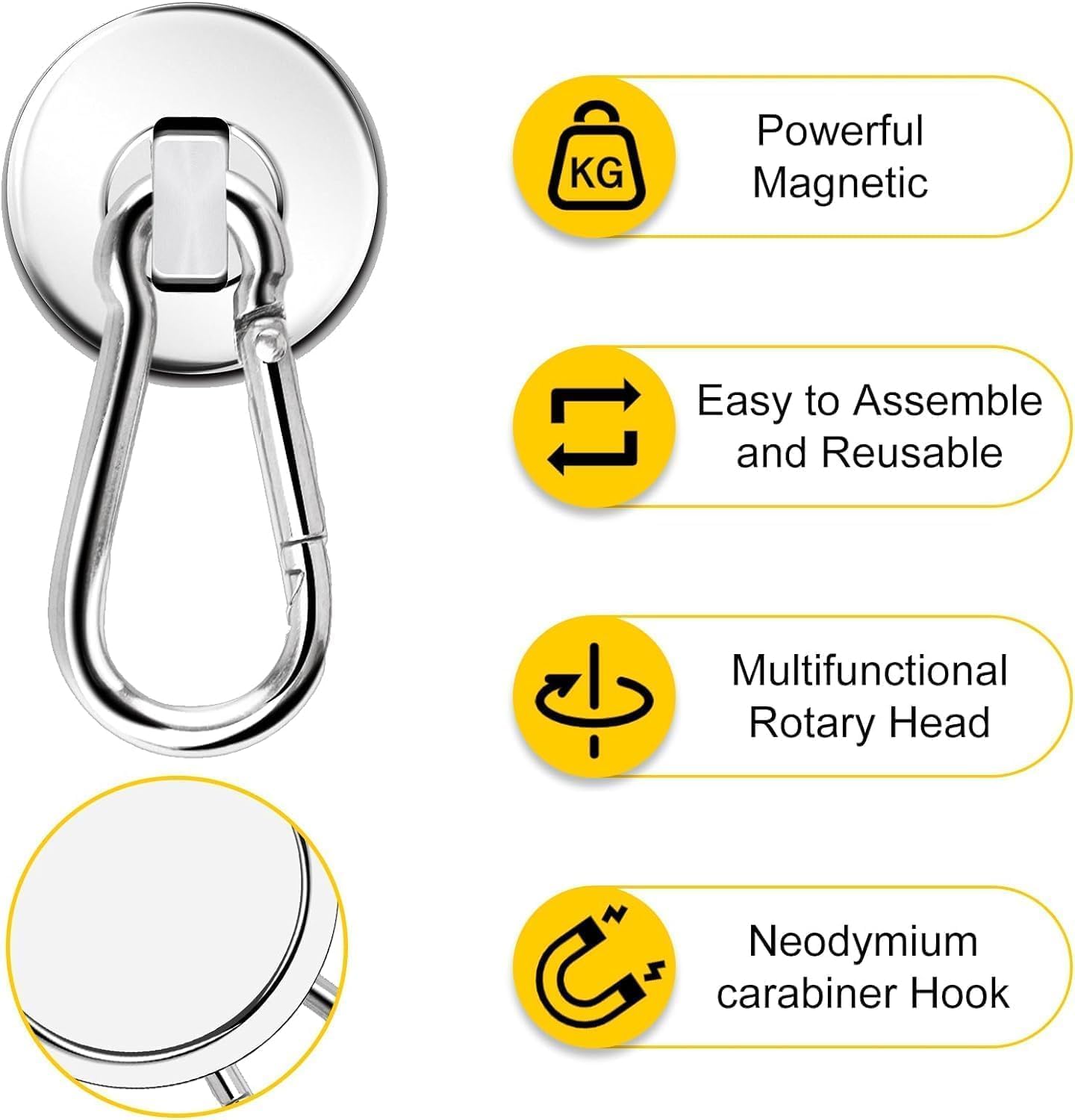 Magnetic Hooks, 110LBS Strong Heavy Duty Neodymium Magnet Hooks with Swivel Carabiner Hook,Great for Your Refrigerator and Other Magnetic Surfaces, Pack of 7