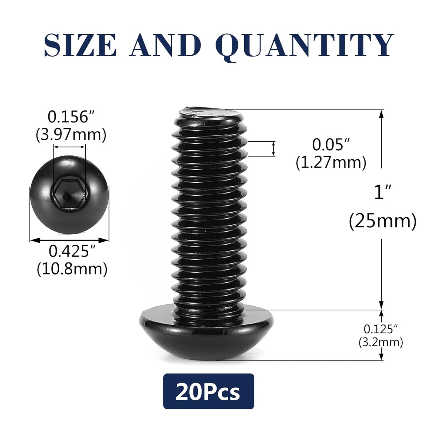 1/4-20 x 1 Button Head Socket Cap Bolts Screws, 20Pcs 304 Stainless Steel 18-8, Allen Hex Drive, Black Oxide by (with Hex Spanner)
