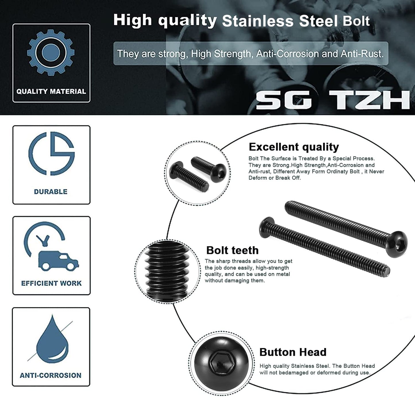 1/4-20 x 1 Button Head Socket Cap Bolts Screws, 20Pcs 304 Stainless Steel 18-8, Allen Hex Drive, Black Oxide by (with Hex Spanner)