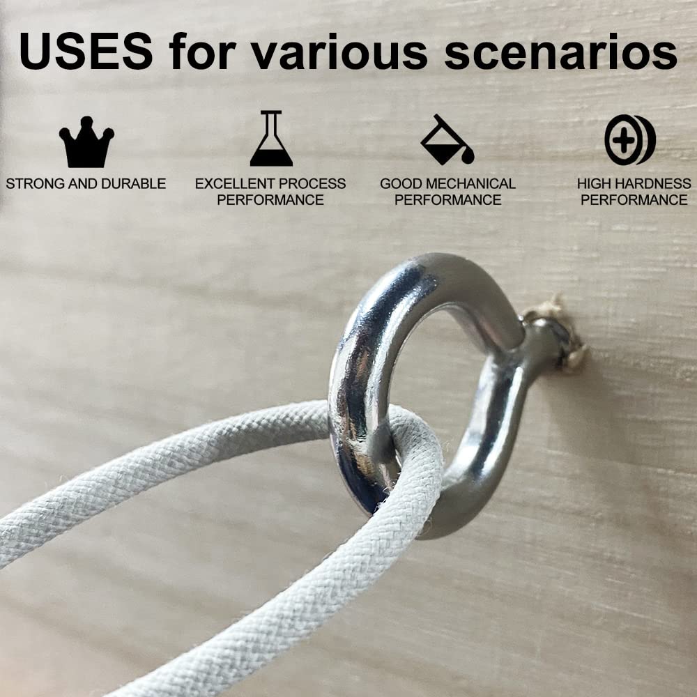 6 Pcs M6 304 Stainless Steel Screw Eye Hooks, 2-1/2 Inches Eyes Screw Hooks,Heavy Duty Screw Eye Bolt,Load Bearing 200LB,Indoor & Outdoor Use