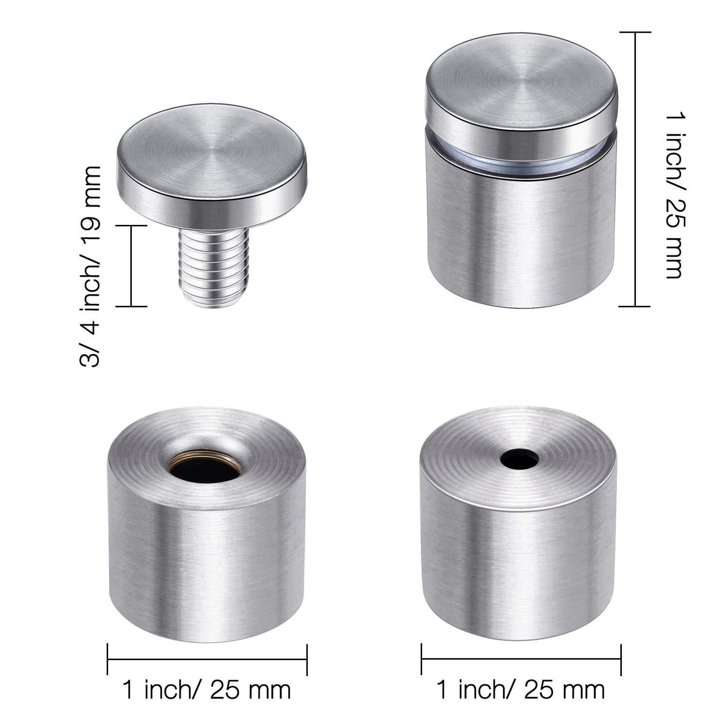 8 Pcs Sign Standoff Screws Advertising Screws Stainless Steel Wall Standoff Mounts Glass Acrylic Nail (1 x 1 Inch)