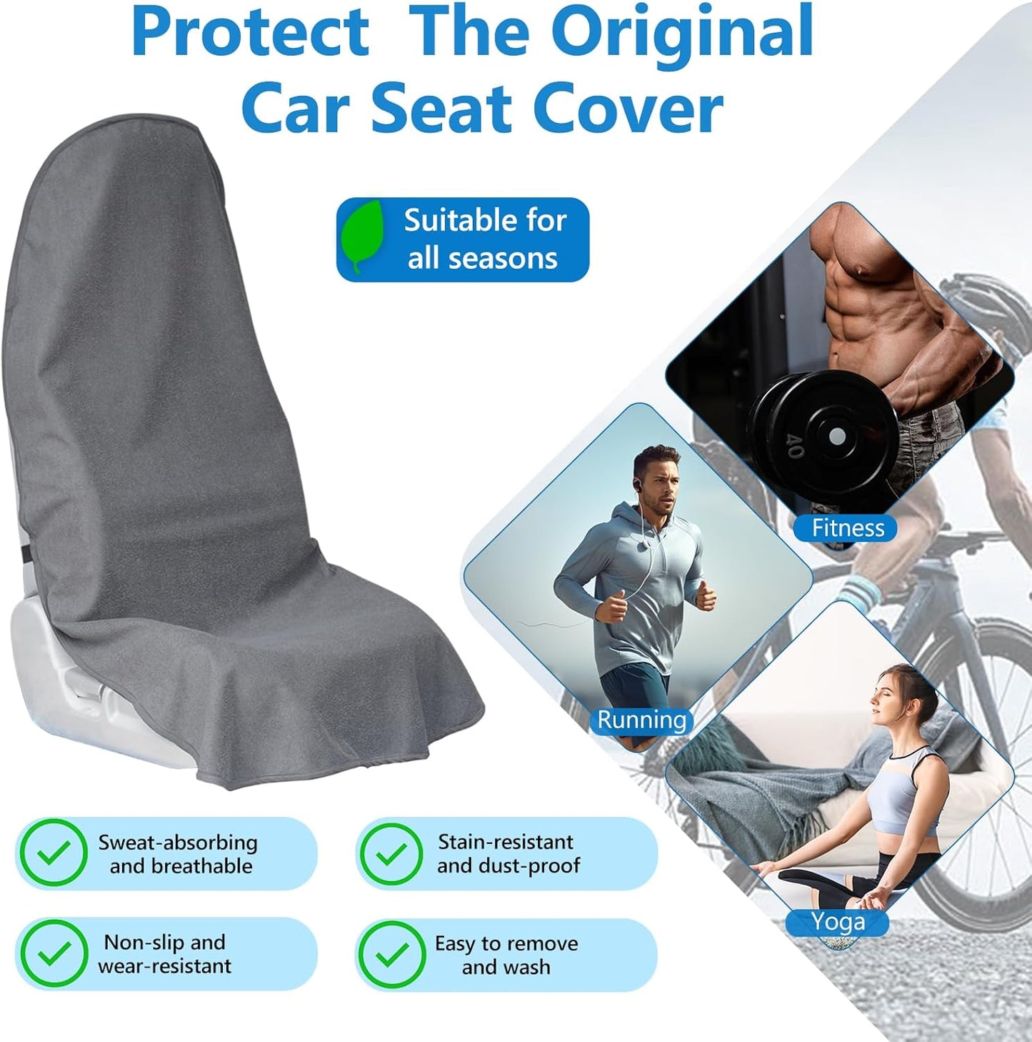 Car Seat Covers Universal Car Protective Front Seat Covers Washable Non-Slip Seat Protectors for Gym Workouts,Waterproof and Sweatproof Towel Seat Covers for Cars,Trucks, Jeeps (Grey)