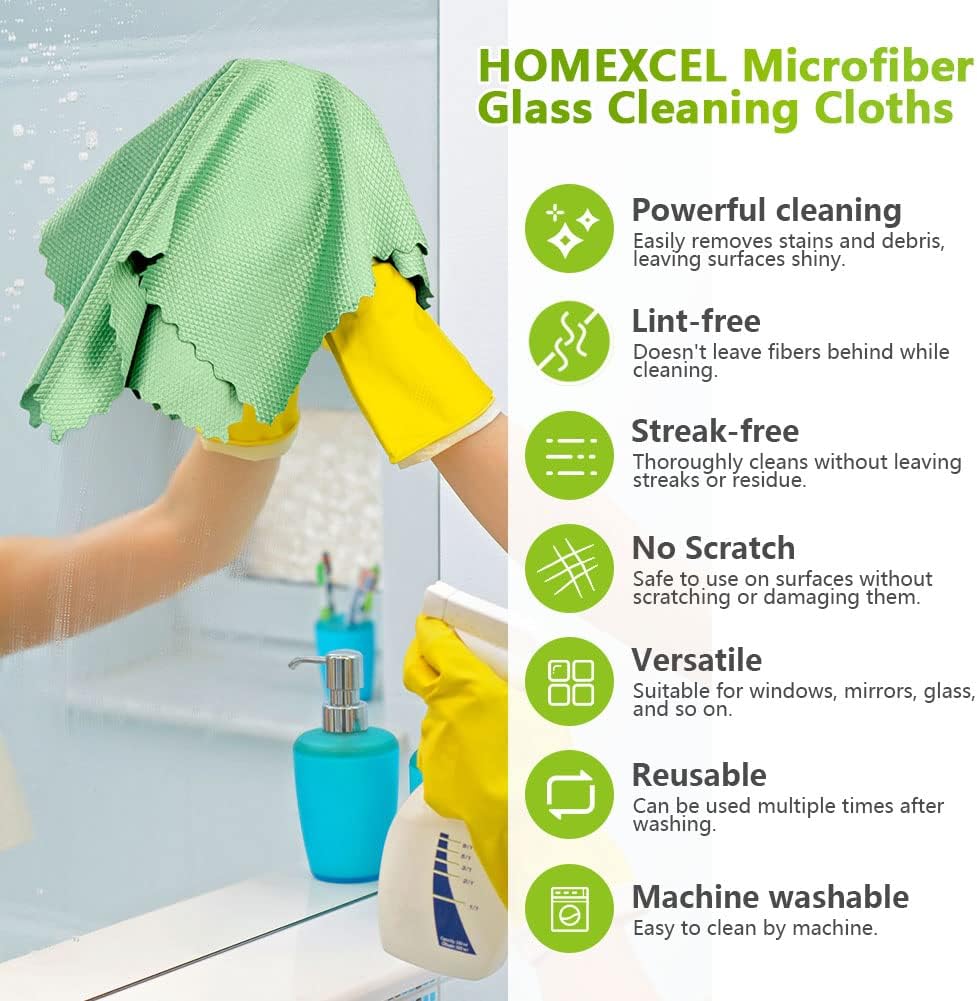 Microfiber Glass Cleaning Cloths-6PK, 16"x14" Lint Free Window Cleaning Cloth, Glasses, Mirrors, Screens, Stainless Steel, Premium Magic Cleaning Cloth for Glass and Window Cleaner