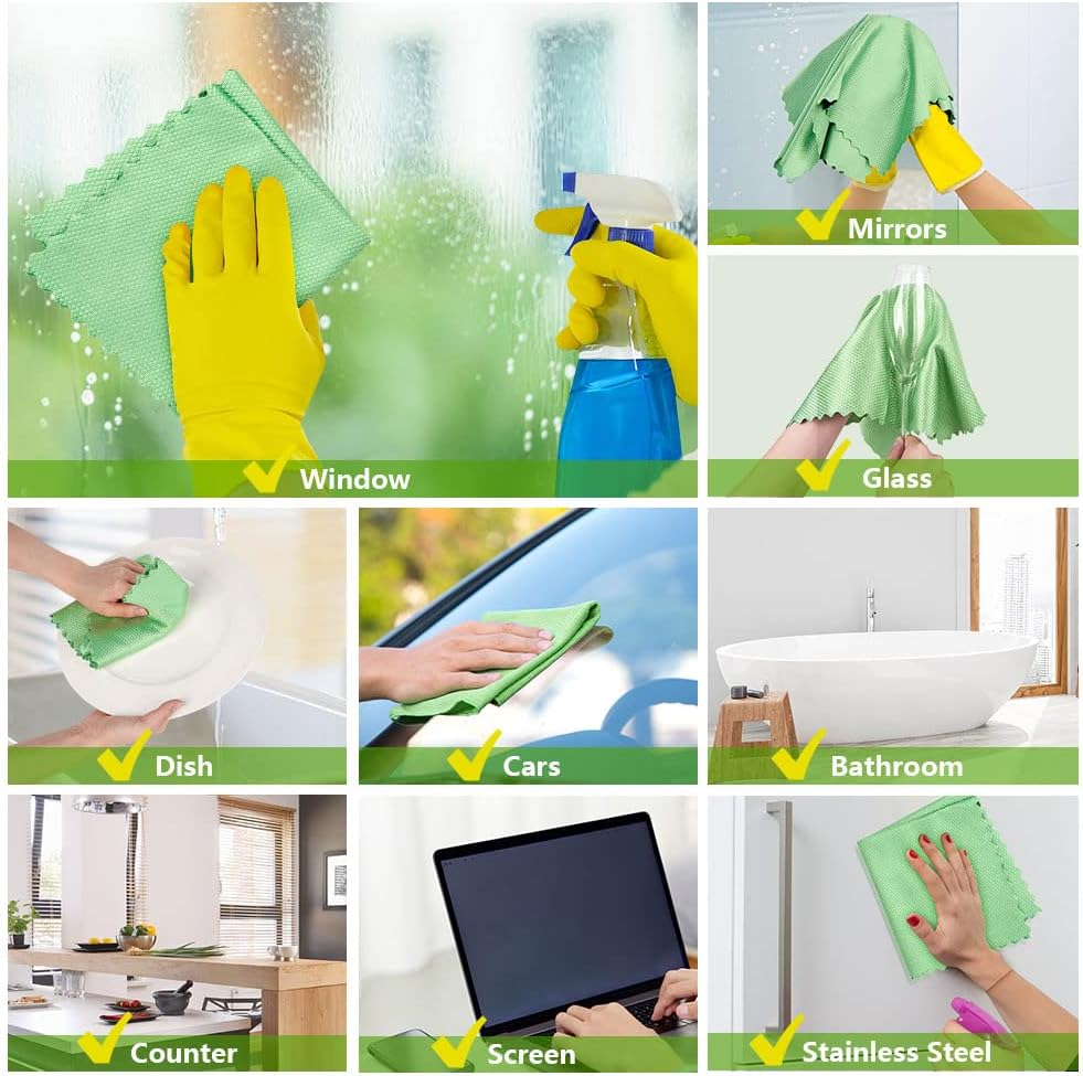 Microfiber Glass Cleaning Cloths-6PK, 16"x14" Lint Free Window Cleaning Cloth, Glasses, Mirrors, Screens, Stainless Steel, Premium Magic Cleaning Cloth for Glass and Window Cleaner