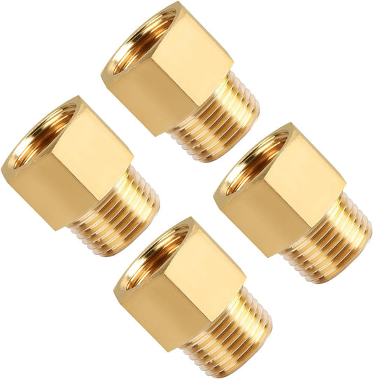 4-Pack 1/2 Inch Male x 1/2'' Female Brass Pipe Fitting Adapters, 1/2'' NPT Male to Female Adapters, 1/2'' Brass Pipe Extension Fittings for Shower Head