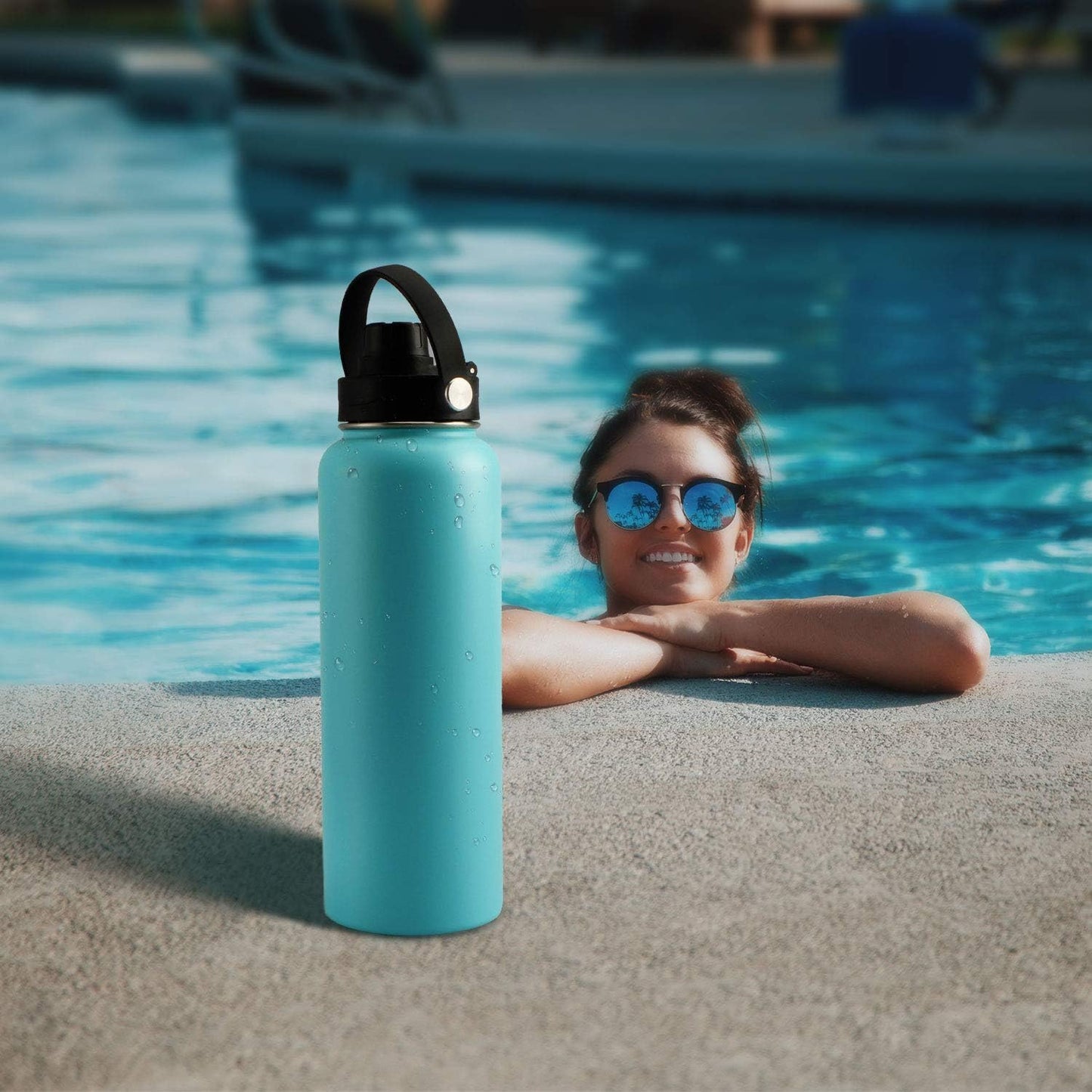 Wide Mouth Lid with Flexible Handle Compatible with Hydro Flask 12/16/18/20/32/40/64 Oz, Fits Simple Modern, Takeya, Iron Flask, BUZIO and Most Wide Mouth Water Bottles (Black, 1 Pack)