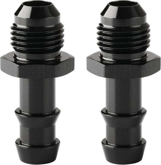 6AN Male Flare to 3/8 Hose Barb Straight Fitting Adapter Aluminum Black 2PCS