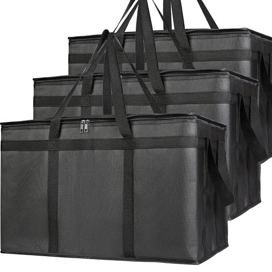 3-Pack Insulated Food Delivery Bag, XXXL Pizza Cooler Bags, Rideshare Delivery Bag, Thermal Cold/Hot Styrofoam Carrier for Catering/Shopping/Travel/Car, Warmer/Frozen