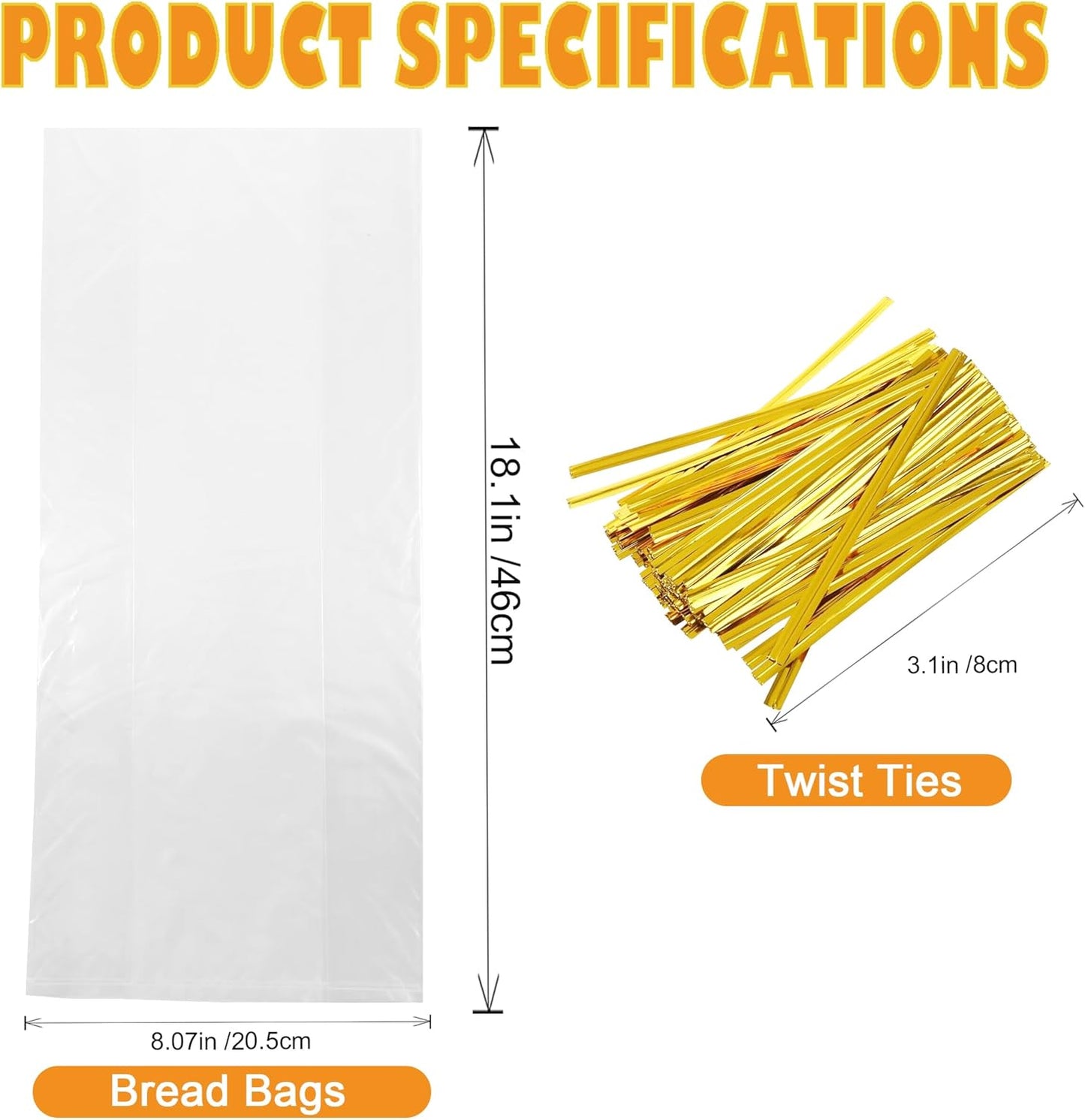 120Pcs Plastic Bread Bags for Homemade Bread and 120 Ties, 18 x 8 x 4 Inch Reusable Clear Loaf Bags, Adjustable, Perfect for Home Bakers and Bakeries (120Pcs)