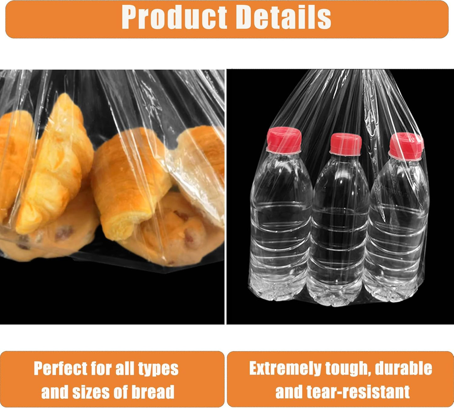 120Pcs Plastic Bread Bags for Homemade Bread and 120 Ties, 18 x 8 x 4 Inch Reusable Clear Loaf Bags, Adjustable, Perfect for Home Bakers and Bakeries (120Pcs)