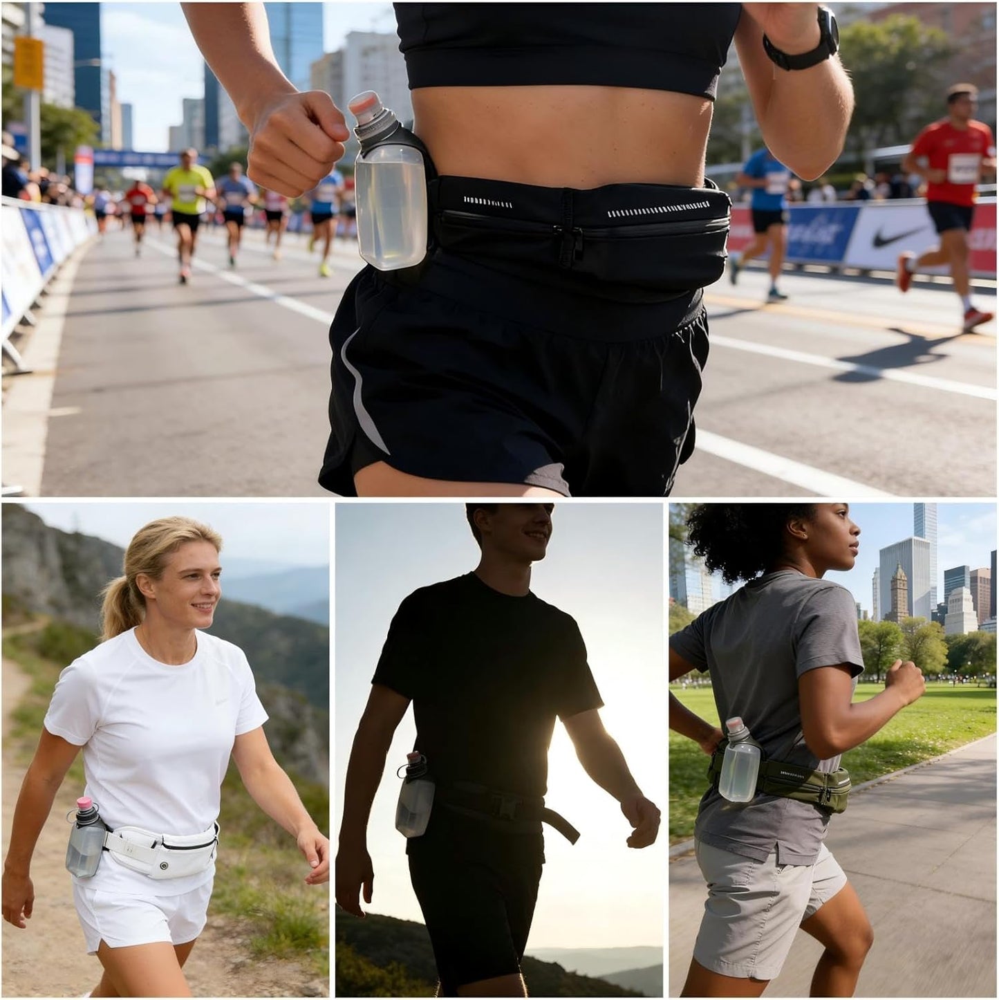 Water Bottle for Running No Bounce Water Bottle with Clip and Cover Cap,BPA-Free Plastic, 8.8oz (250ml) for Running/Marathon/Walking/Hiking/Cycling/Trail/Skiing (2 Pack)