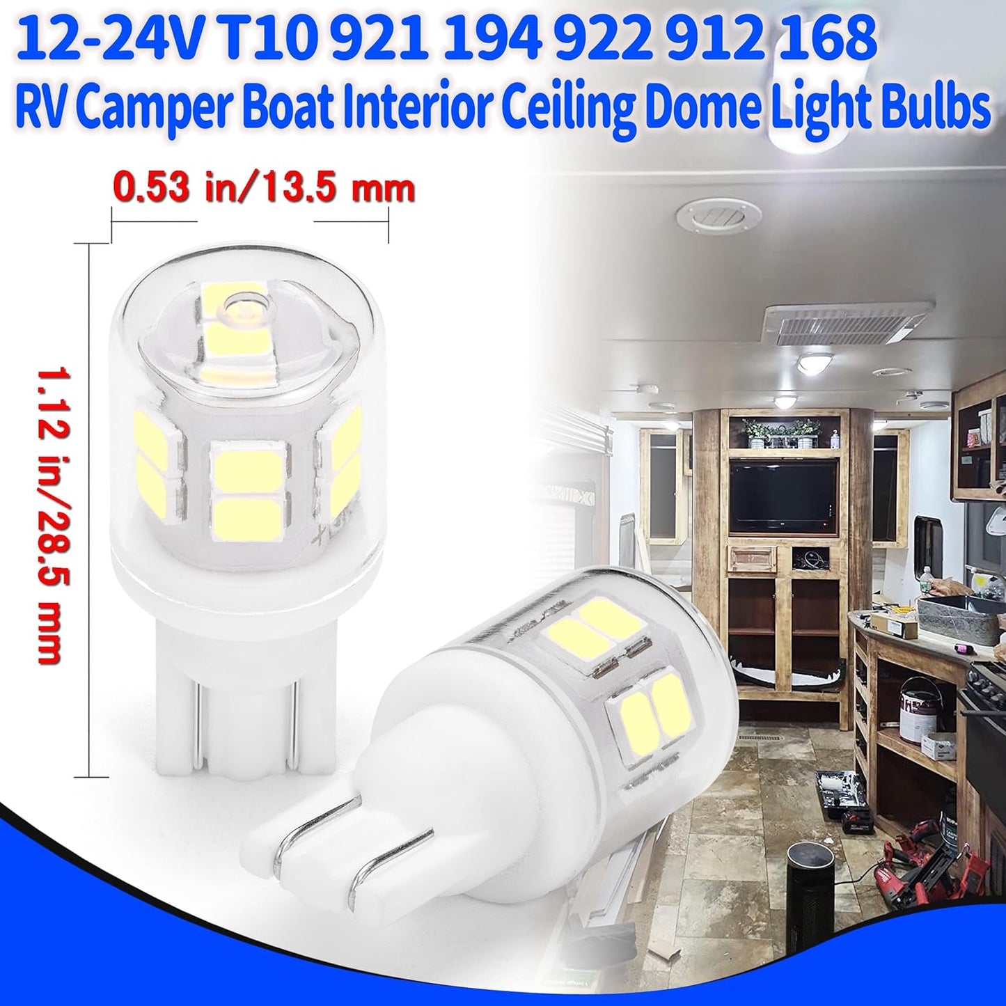 Bright T10 921 922 912 Led Bulbs for 12V RV Tralier Interior Ceiling Dome Light, Cool White 6000k, 194 168 LED Replacement Camper Boat Trunk Map License Backup Reverse Width Lamp Landscape Lights,5Pcs