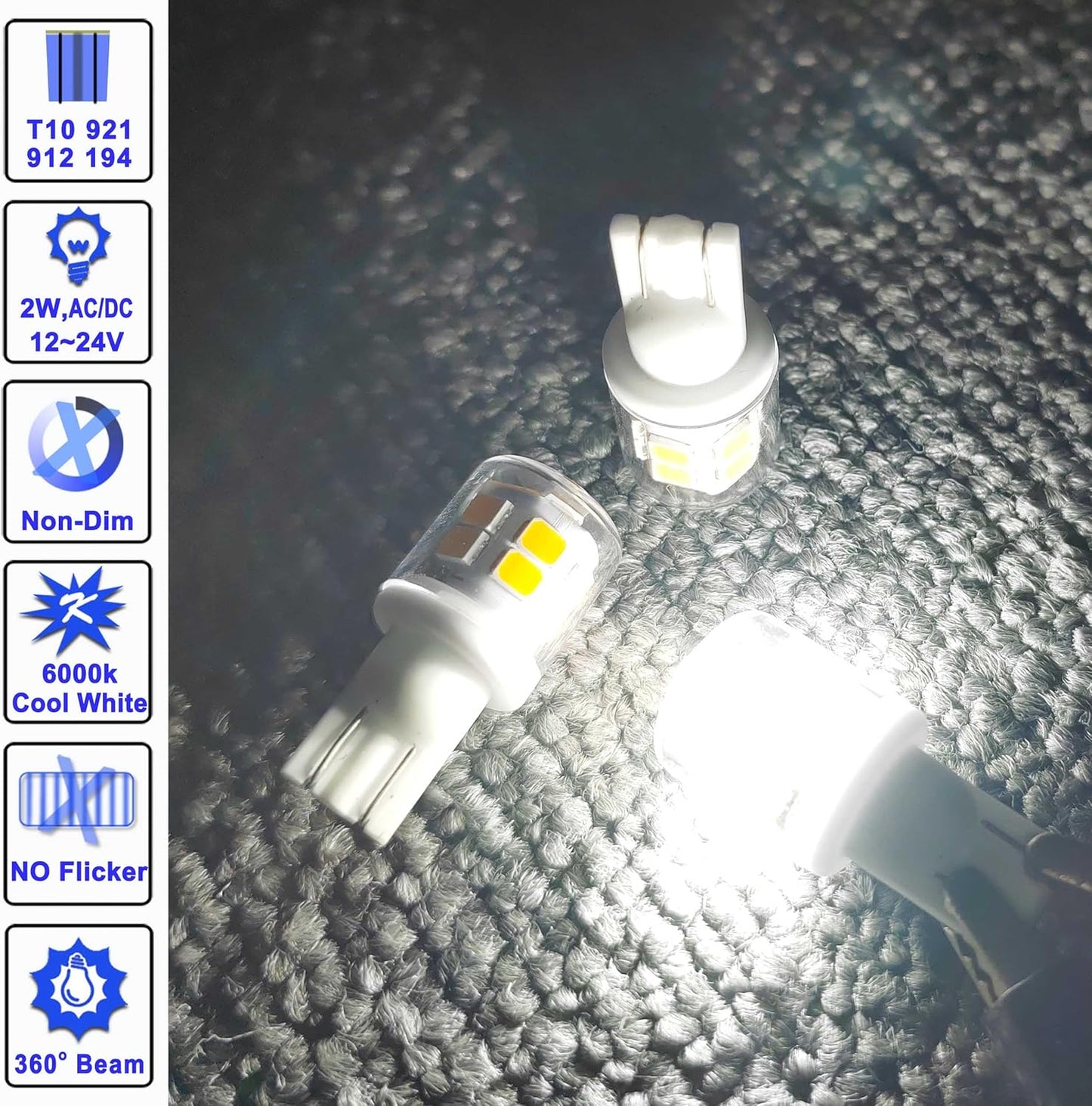Bright T10 921 922 912 Led Bulbs for 12V RV Tralier Interior Ceiling Dome Light, Cool White 6000k, 194 168 LED Replacement Camper Boat Trunk Map License Backup Reverse Width Lamp Landscape Lights,5Pcs