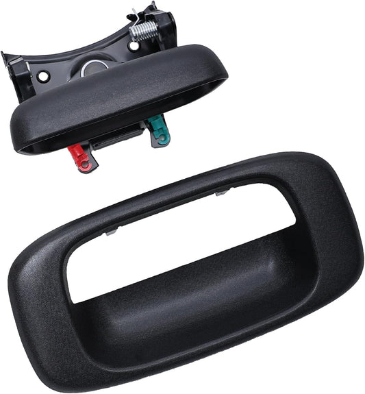 Premium Tailgate Handle Latch and Bezel Trim with Rod Clips, Fits for 1999-2007 Chevy Silverado GMC Sierra 1500 2500 3500, Replaces# 15997911, 15228539, 15228540, 15228541