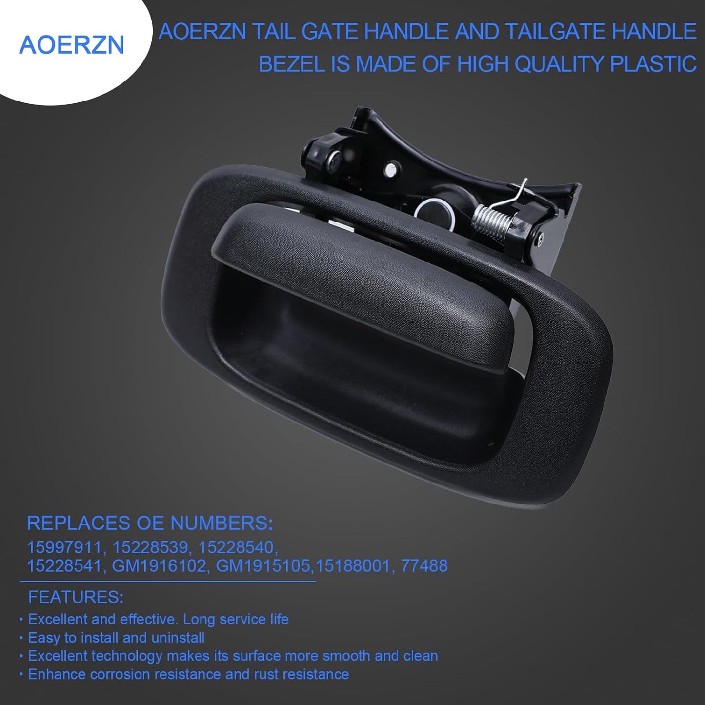 Premium Tailgate Handle Latch and Bezel Trim with Rod Clips, Fits for 1999-2007 Chevy Silverado GMC Sierra 1500 2500 3500, Replaces# 15997911, 15228539, 15228540, 15228541