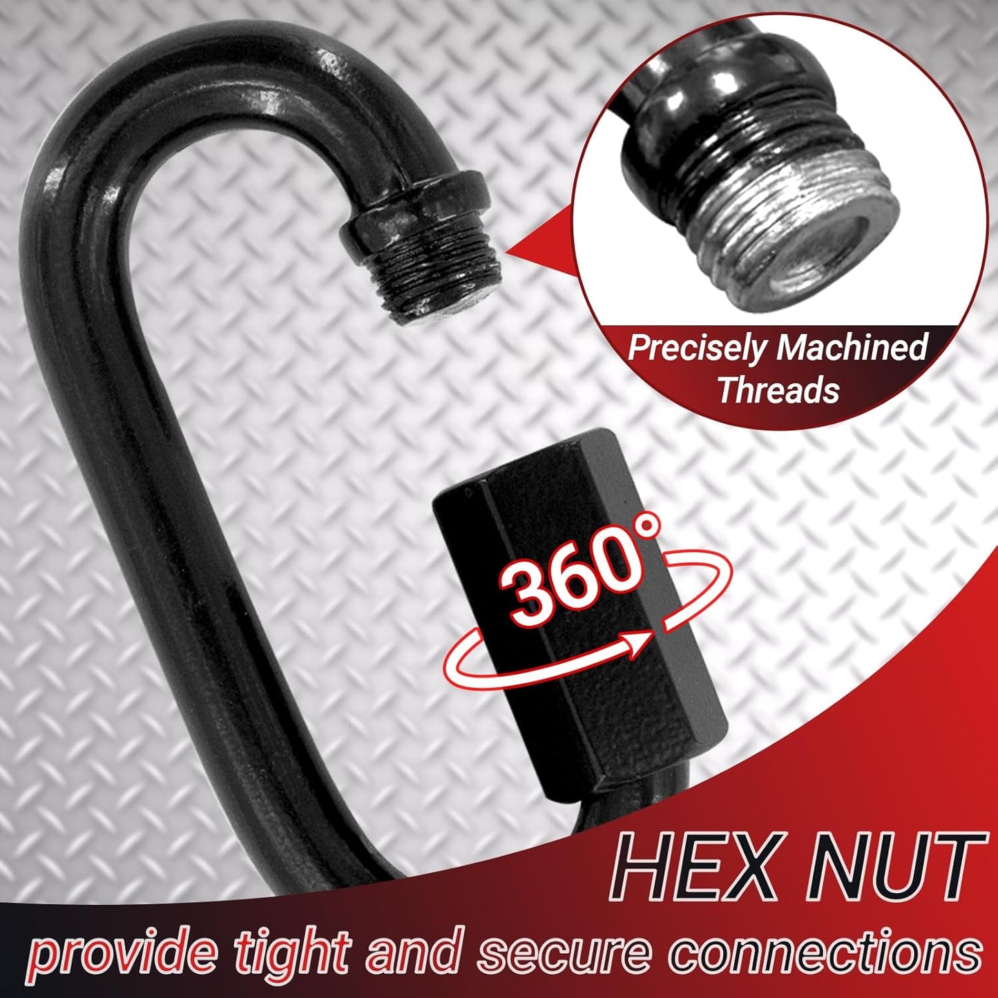 3.5" Black Chain Quick Link, 20 Pcs 3/8" Heavy Duty Locking Carabiner, 2000 LBS Capacity, Durable Chain Connector for Hanging Keys, Dog Leash, and Fence Gates