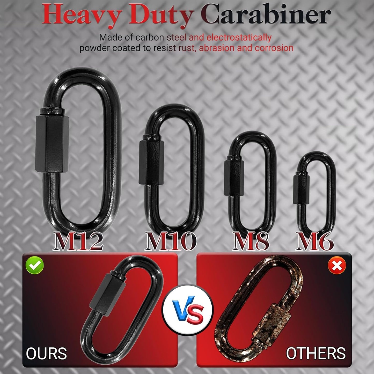 3.5" Black Chain Quick Link, 20 Pcs 3/8" Heavy Duty Locking Carabiner, 2000 LBS Capacity, Durable Chain Connector for Hanging Keys, Dog Leash, and Fence Gates