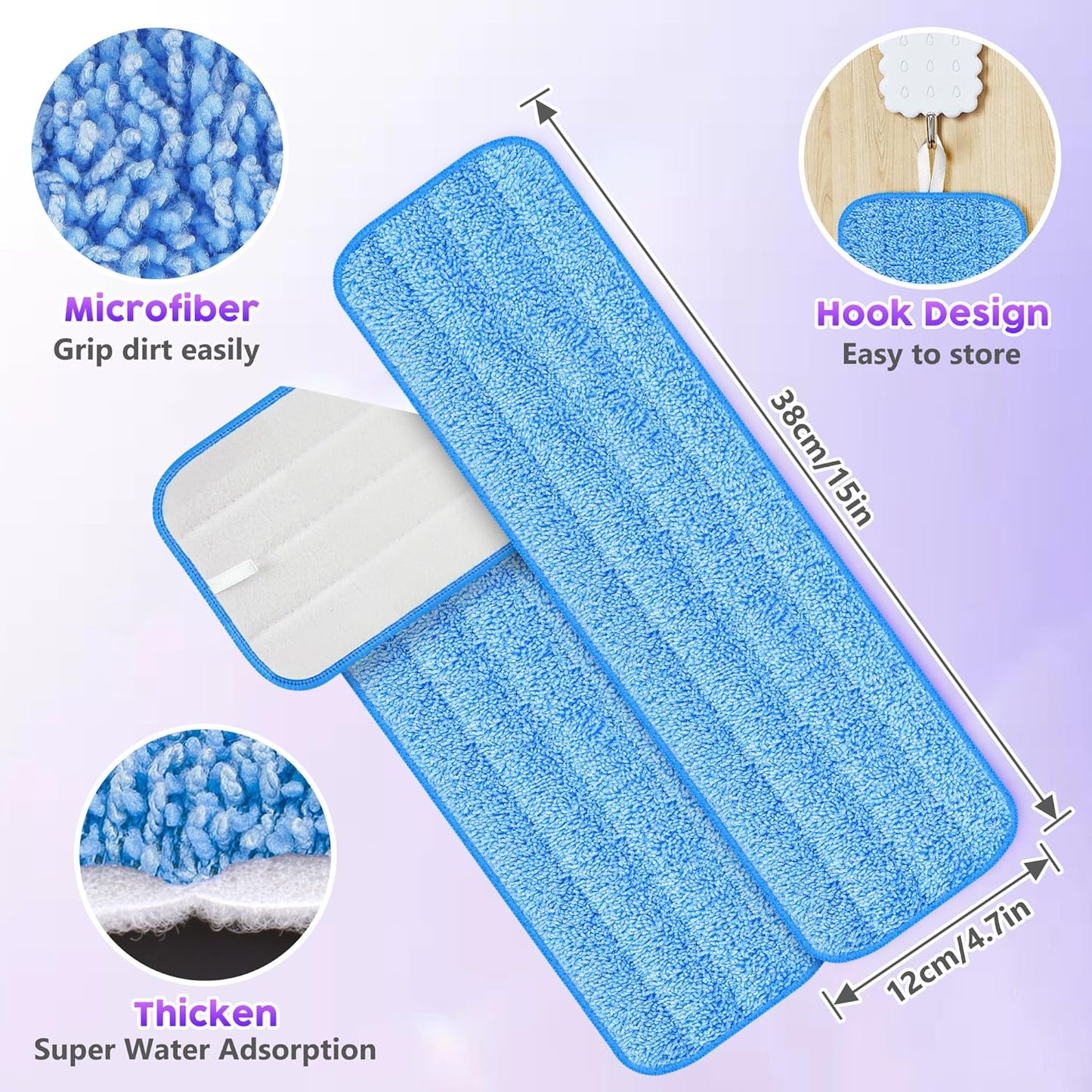 6 Pack Reusable Mop Pads for Swiffer PowerMop, Super Absorption, Multi-Surface ood Floor Cleaning, Machine Washable Up to 100 Times, Durable, Suitable for All Finished Floors
