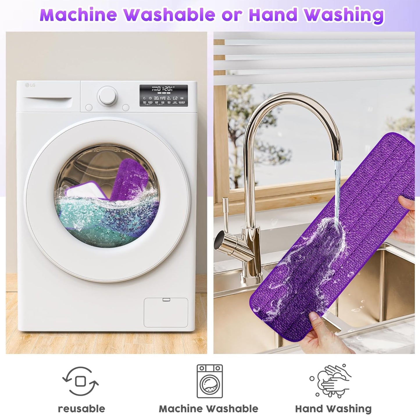6 Pack Reusable Mop Pads for Swiffer PowerMop, Super Absorption, Multi-Surface ood Floor Cleaning, Machine Washable Up to 100 Times, Durable, Suitable for All Finished Floors