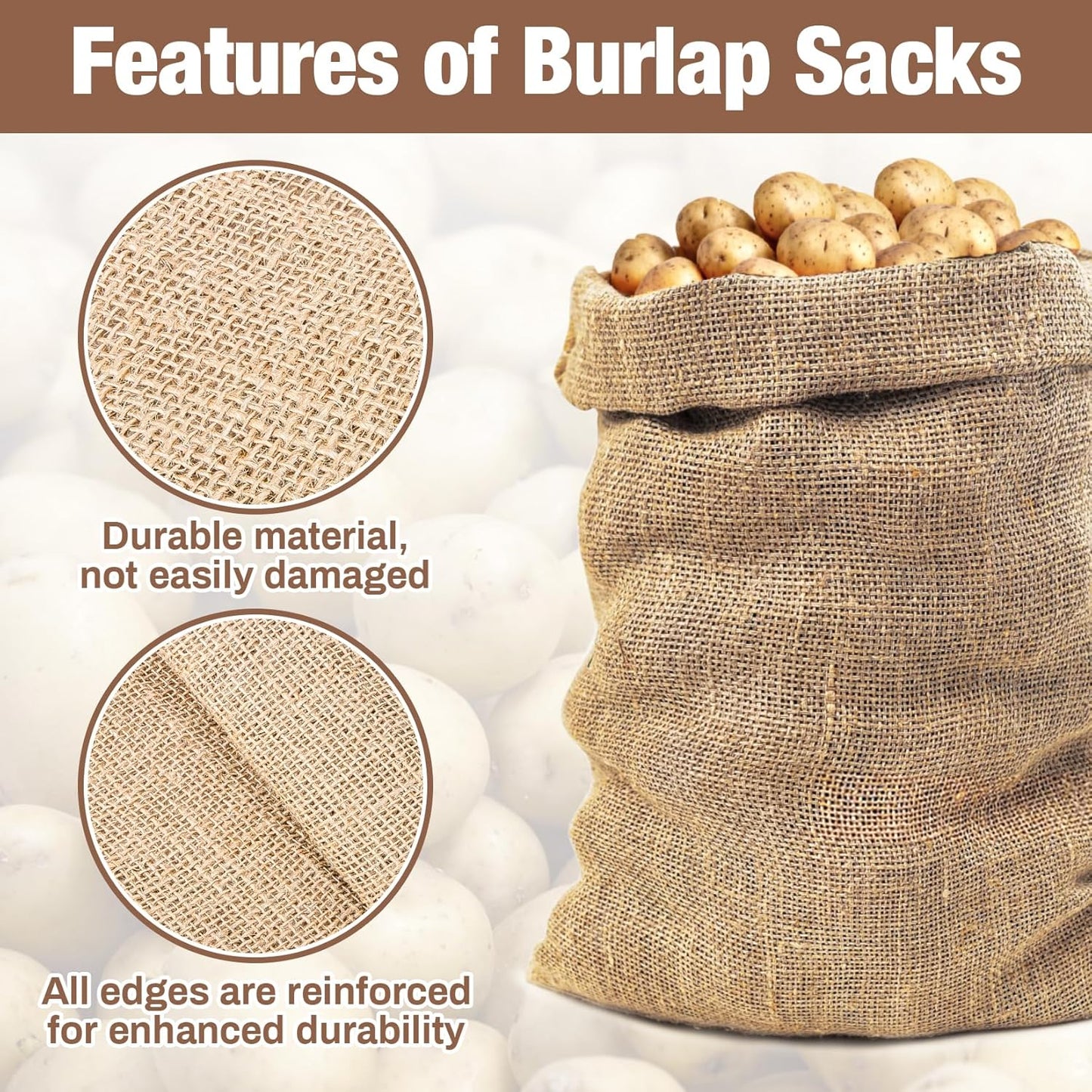 2 PCS Burlap Sack - 19.6" x 35" Burlap Bags for Plants High Density Natural Jute Bag of Potatoe Storage Plant Grow Bags with Rope Potato Sacks Race Bag Halloween,Christmas Decorations