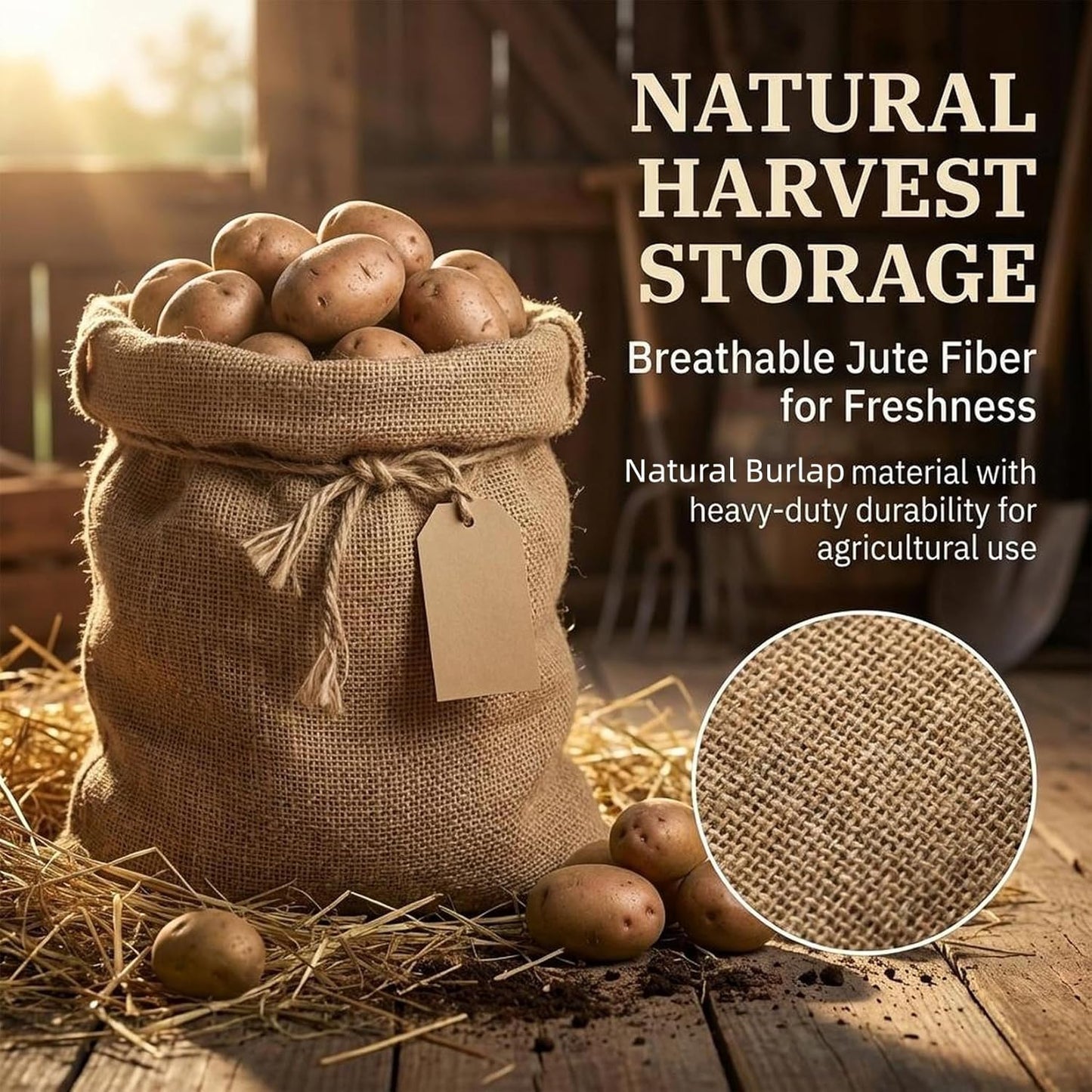 2 PCS Burlap Sack - 19.6" x 35" Burlap Bags for Plants High Density Natural Jute Bag of Potatoe Storage Plant Grow Bags with Rope Potato Sacks Race Bag Halloween,Christmas Decorations