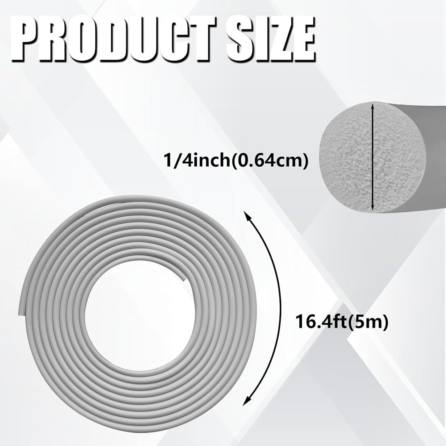 Backer Rod 1/4 Inch, EPDM Rubber Foam Caulk Saver 16.4' Grey Weather Strip Seal for Concrete Joints, Wall Cracks, Driveway and Joint Fillers.