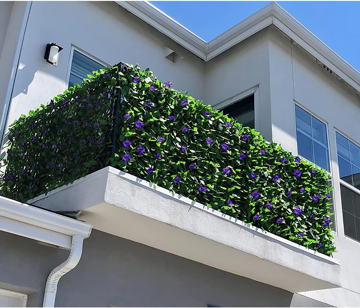Expandable Fence Privacy Screen for Balcony Patio Outdoor,Decorative Faux Ivy Fencing Panel,Artificial Hedges (Single Sided Leaves) (1, Purple Flowers)