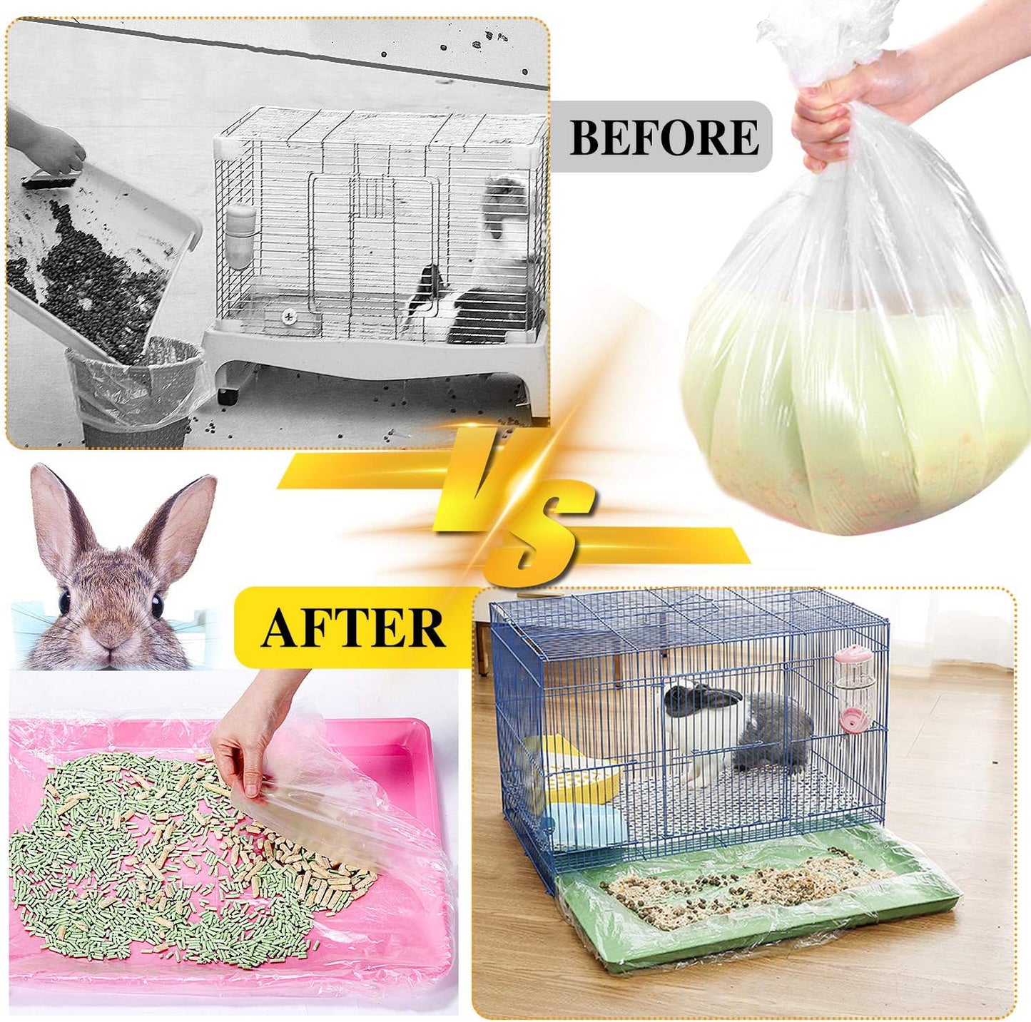 50 pcs Disposable Cage Liners, Clear Plastic Rabbit Cage Liner Bag, Universal Toilet Film for Bunny, Hamster, Totoro, Hedgehog, Guinea Pig and Small Animals.