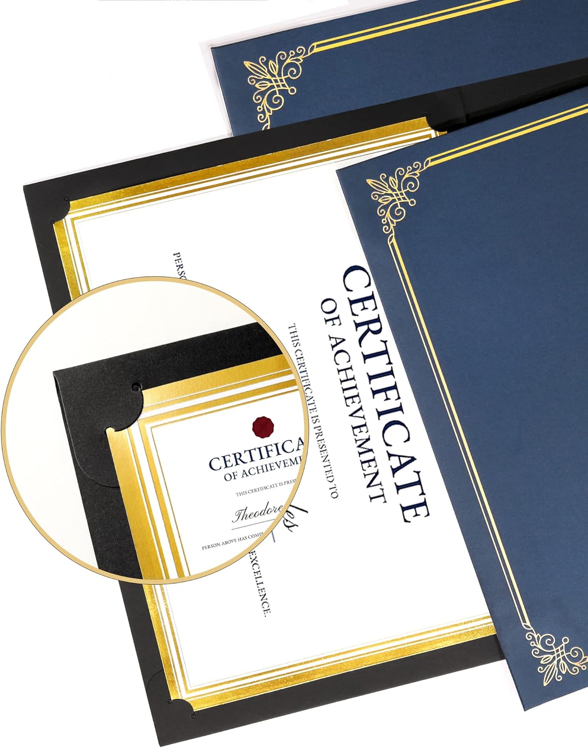 50 Packs Black Certificate Holders - Diploma Holders, Certificate Covers with Gold Foil Border, for Letter Size 8.5 x 11 Award Certificate Paper and Documents