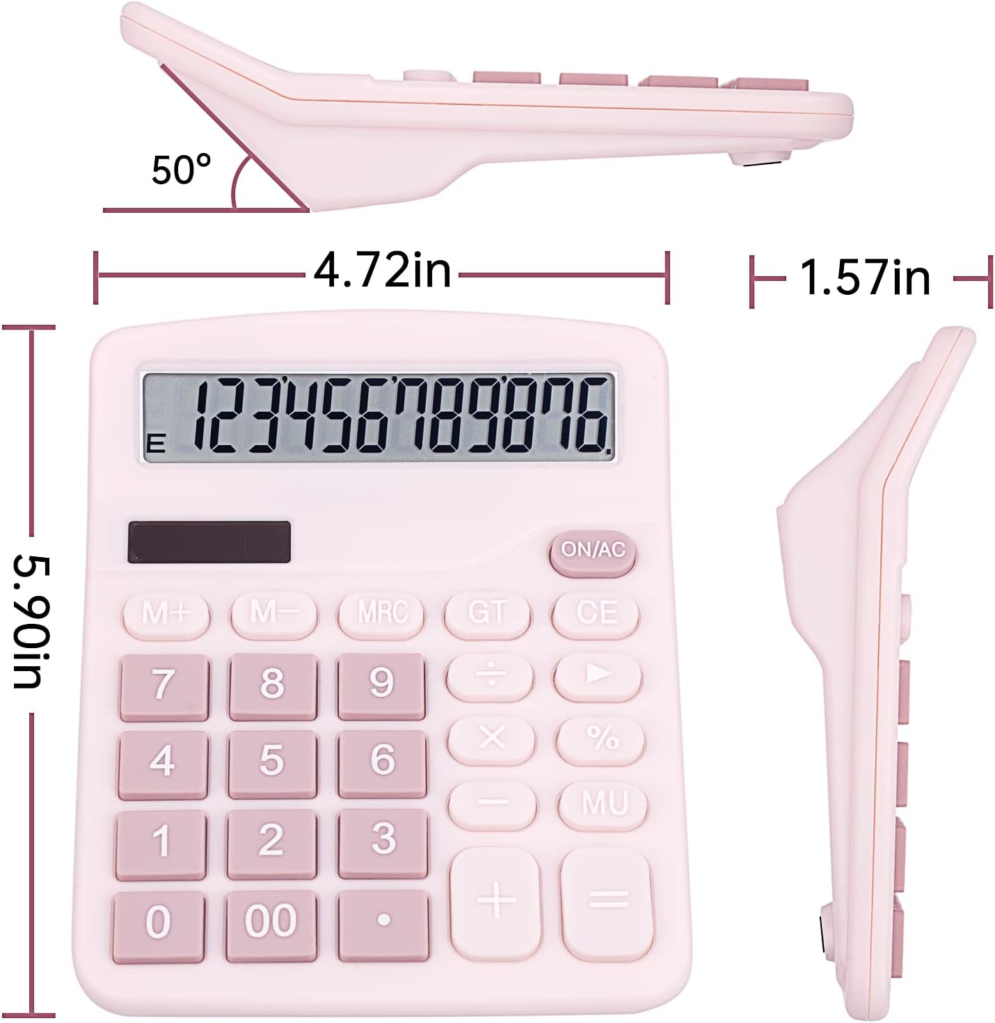 Cute Pink Desktop Calculator with Big Buttons, Dual Power Source, Solar and Battery, Large Display Screen - Perfect for Office, Teachers, and Students (Pink)