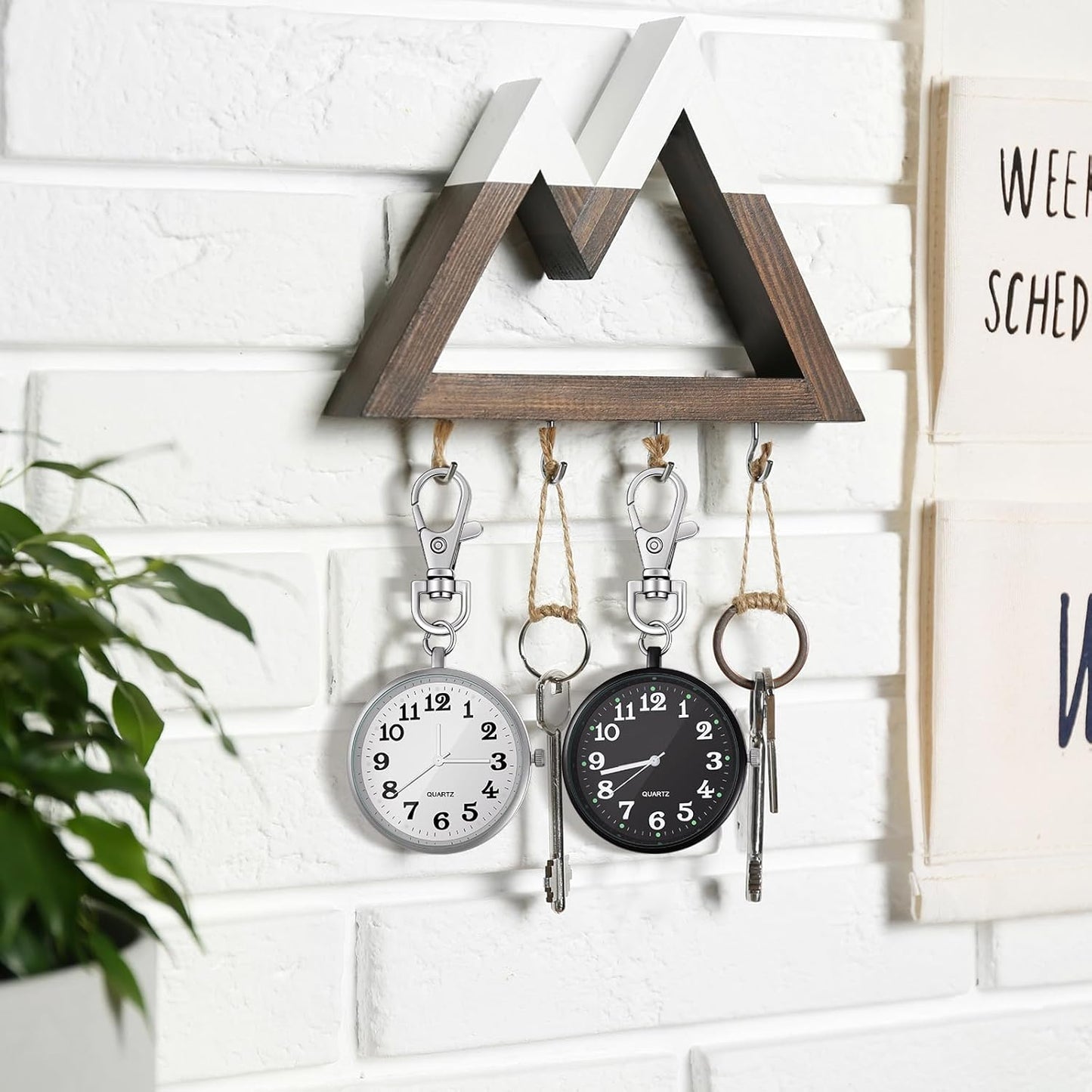 2 Pieces Quartz Pocket Watch with Key Buckle Round Keychain Clip on Watch Portable Unisex