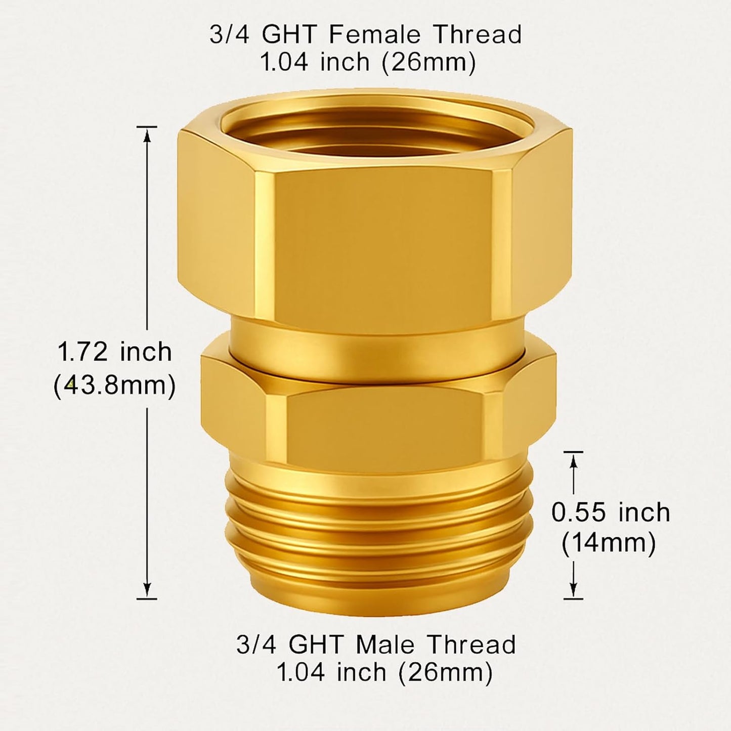 2 Pack Garden Hose Swivel Connector, 3/4" GHT Brass Swivel Hose Connector, 360° Male to Female Hose Adapter, Anti-Kink Garden Hose Fittings, No-Leak Design with Washer and PTFE Tape