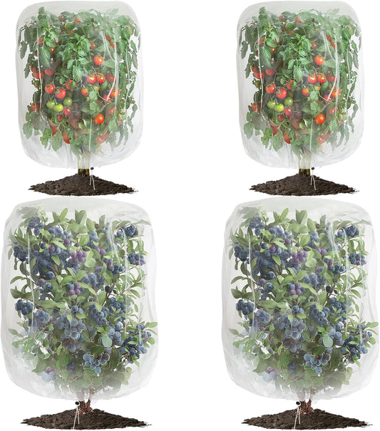 4 Pack Garden Mesh Netting for Plants 2.6x3.3ft - 3.3x4.9ft Insect Bird Netting Pest Barrier Bag with Drawstring 2 Size Fruits Tree Blueberry Bush Netting Cover Bag Protection for Vegetables Tomato