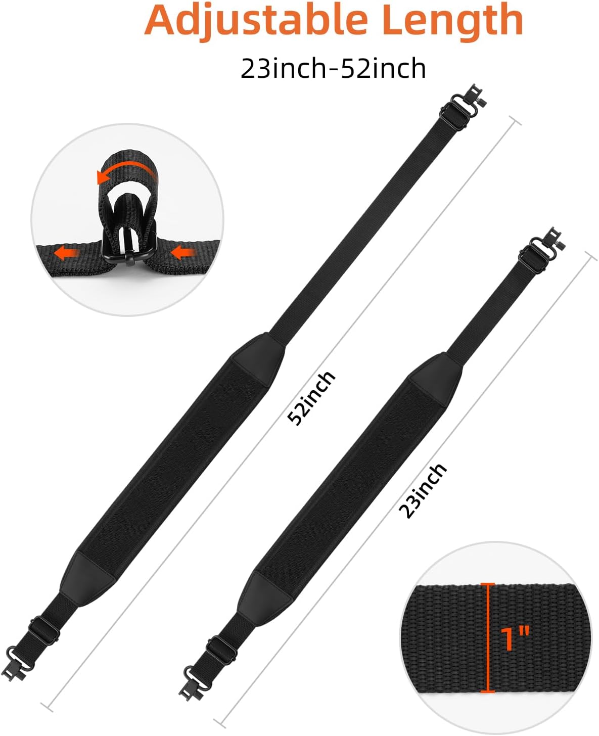 Two Point Sling with Swivels, Comfortable Neoprene Padded, Length Adjustable Shoulder Strap for Outdoors