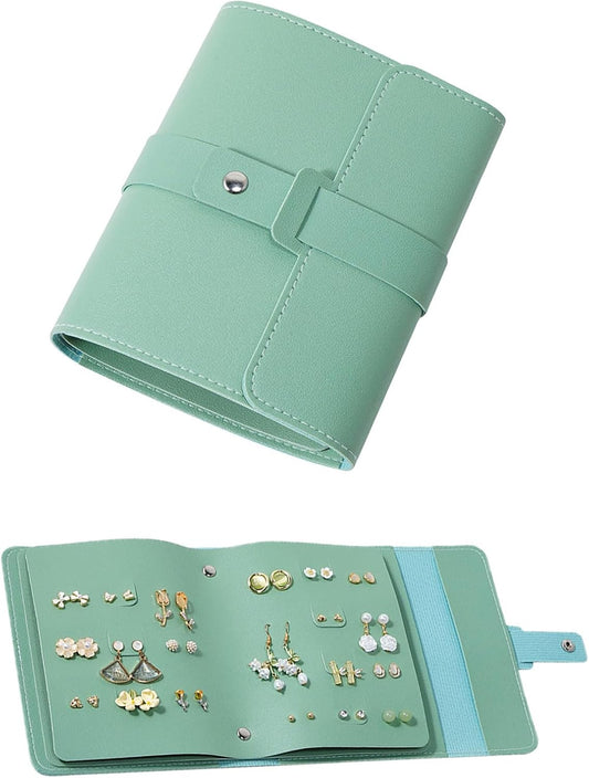 Earring Holder Organizer with Foldable Book Design Jewelry Book Organizer, Portable Pu Leather Travel Earring Case(Green)