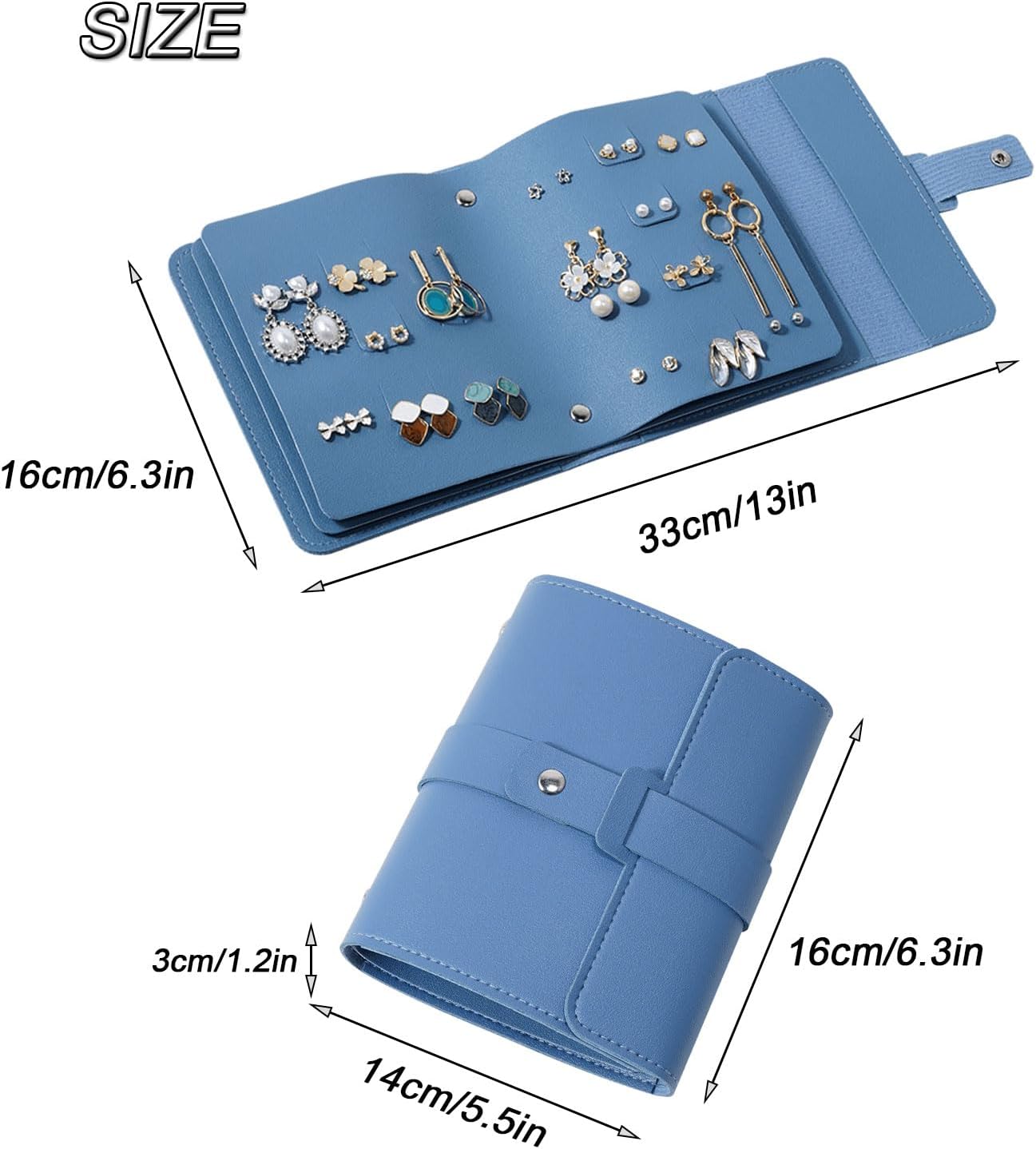 Earring Holder Organizer with Foldable Book Design Jewelry Book Organizer, Portable Pu Leather Travel Earring Case(Blue)
