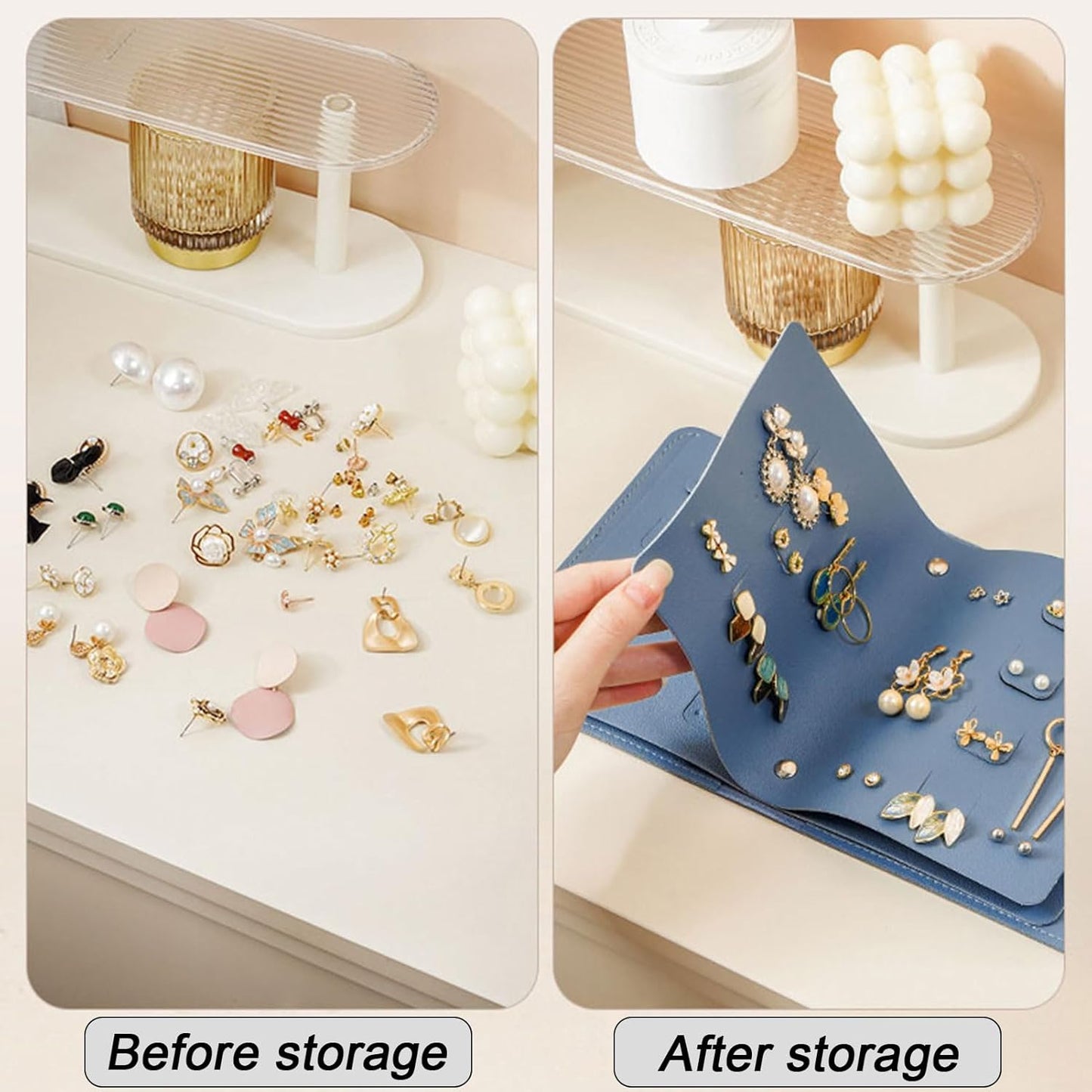 Earring Holder Organizer with Foldable Book Design Jewelry Book Organizer, Portable Pu Leather Travel Earring Case(Blue)