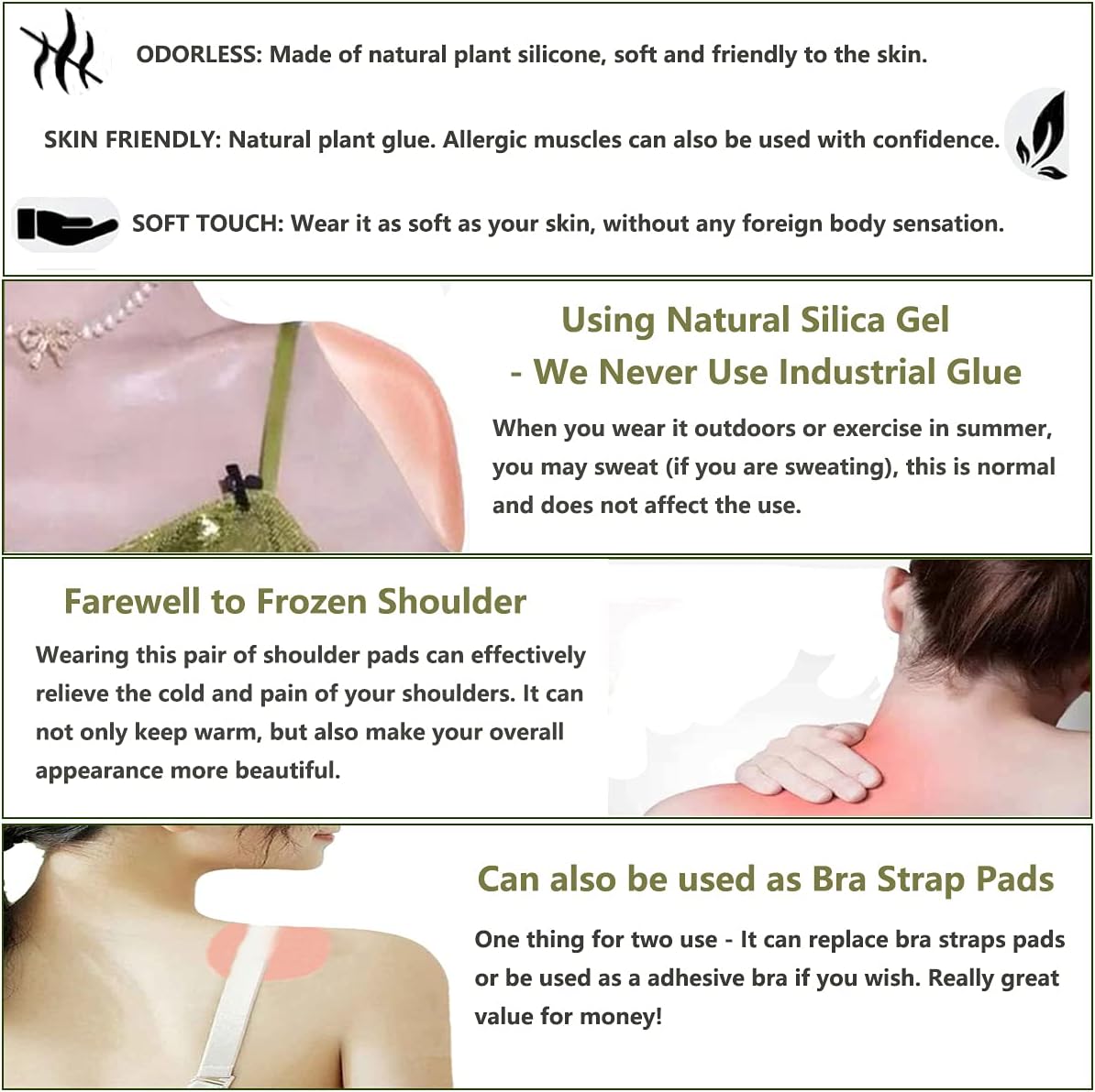 Silicone Shoulder Pads for Womens Clothing, Anti-Slip Shoulder Push-Up Pads Invisible Breathable Enhancer Reusable (2 Pairs (Transparent & Skin)