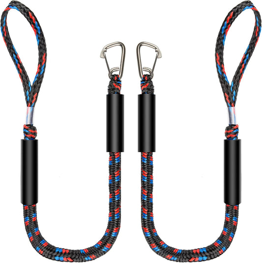 Boat Bungee Dock Lines with 316 Stainless Clips - Shock-Absorbing Jet Ski Dock Line, PWC Accessories, Boat Mooring Line/Tie Downs for Bass Boat, Fishing Pontoon, Dinghy - 4Feet