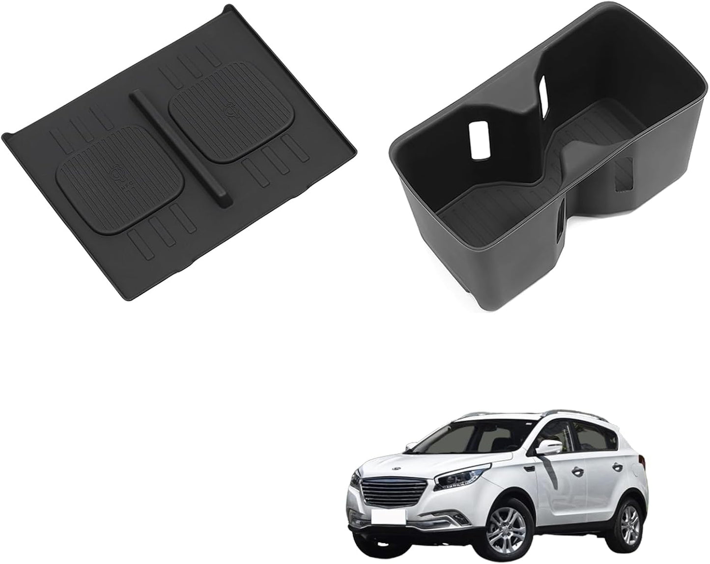 for 2024 2025 2026 Hyundai Santa Fe Not for Hyundai Tucson Center Console Silicone Water Cup Holder Insert with Wireless Charging Pad Protector 2PCS Black for Santa Fe Accessories