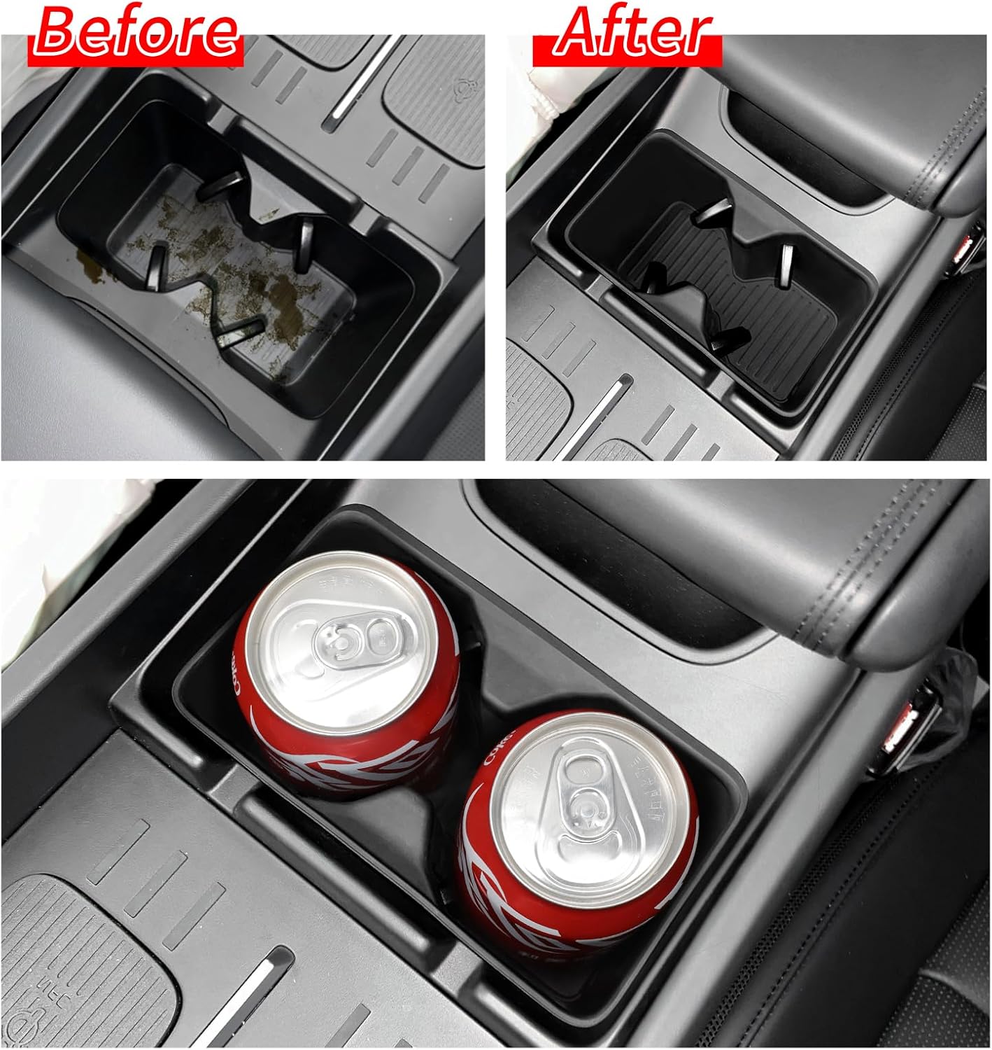 for 2024 2025 2026 Hyundai Santa Fe Not for Hyundai Tucson Center Console Silicone Water Cup Holder Insert with Wireless Charging Pad Protector 2PCS Black for Santa Fe Accessories