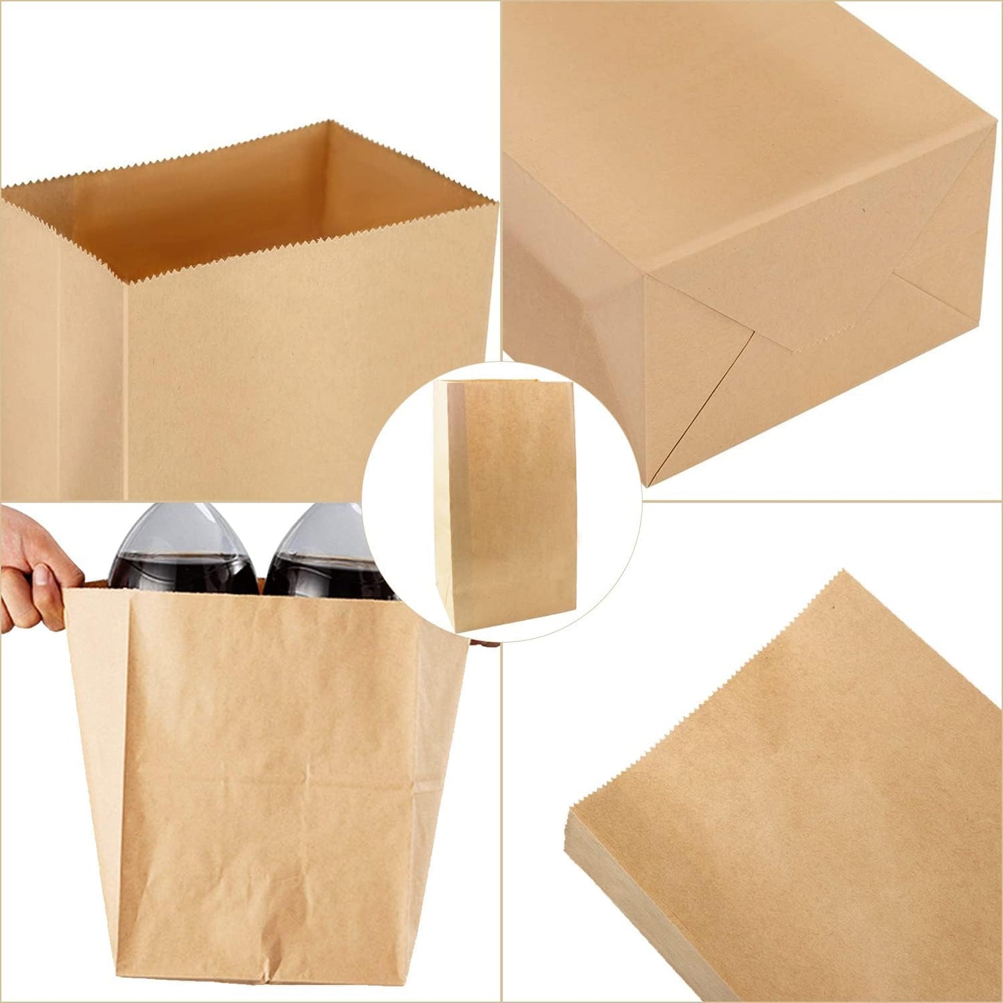 50 Pack 12 Lb Brown Paper Lunch Bags, 12.5" x 7" x 4.3" Large Bread Bags Bulk, Heavy Duty kraft Paper Sacks for Grocery Wrapping, Retail Shopping, Bakery, Party Favors