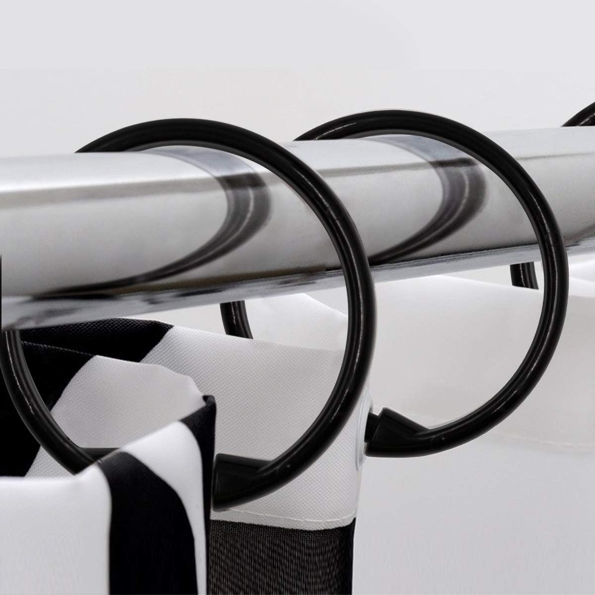 Shower Curtain Rings-12 Pack- Plastic Shower Curtain Hooks O-Shaped Rings Hook Glide Easily on Bathroom Shower Rod(Black)