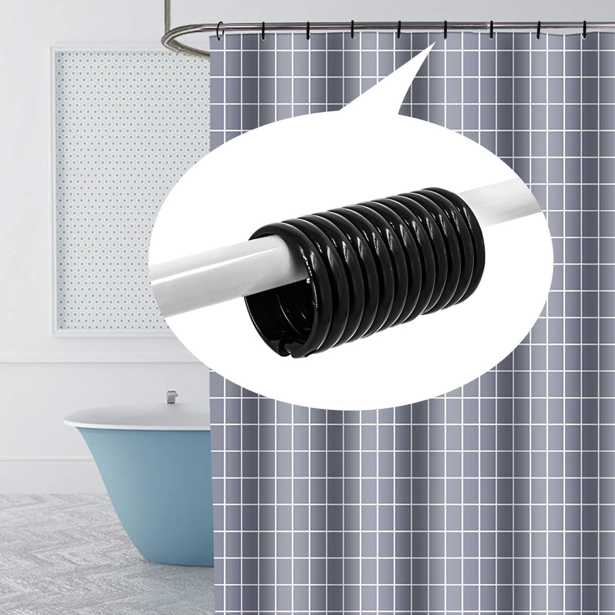 Shower Curtain Rings-12 Pack- Plastic Shower Curtain Hooks O-Shaped Rings Hook Glide Easily on Bathroom Shower Rod(Black)