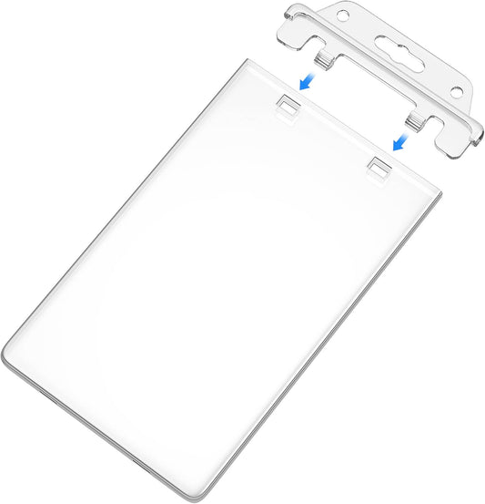 2 Pack Clear ID Badge Holder for Lanyard Hard Plastic ID Card Holder by , Permanent Locking, Vertical, Heavy Duty