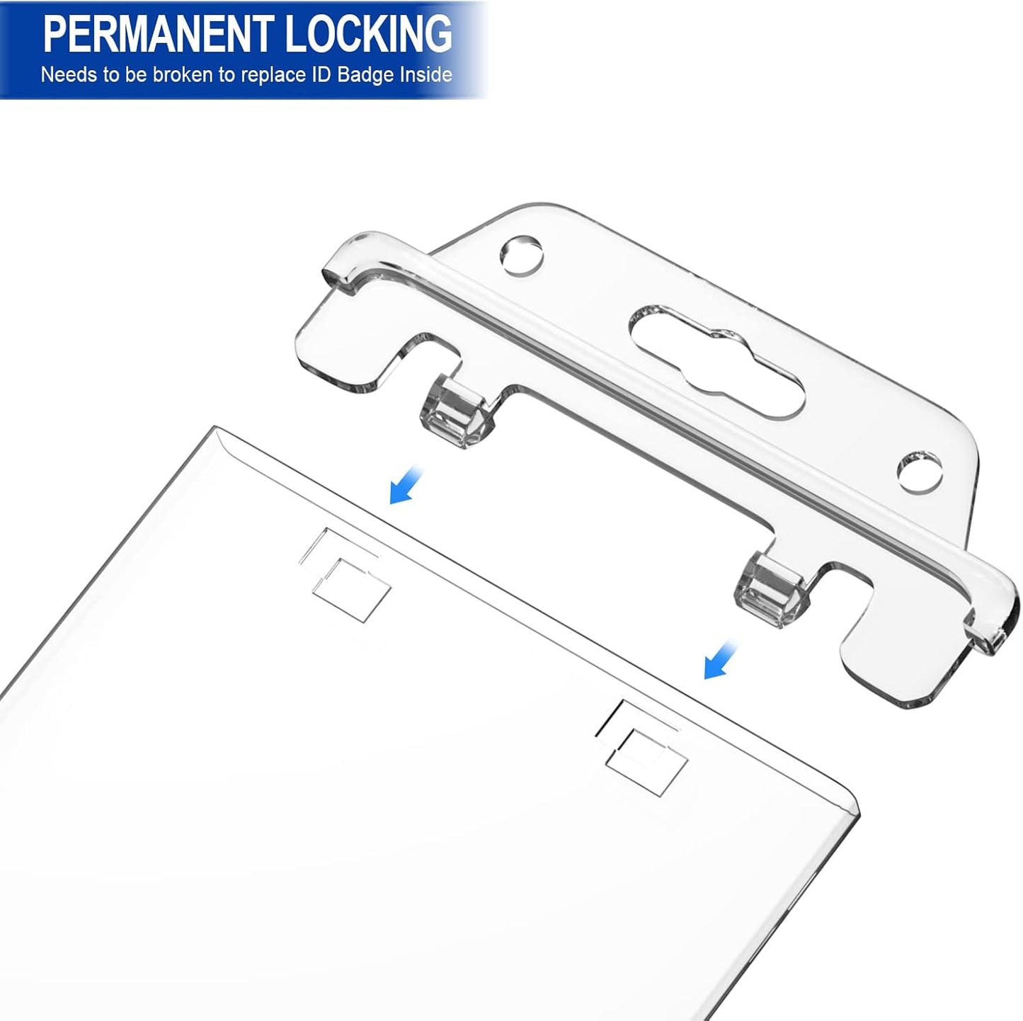 2 Pack Clear ID Badge Holder for Lanyard Hard Plastic ID Card Holder by , Permanent Locking, Vertical, Heavy Duty