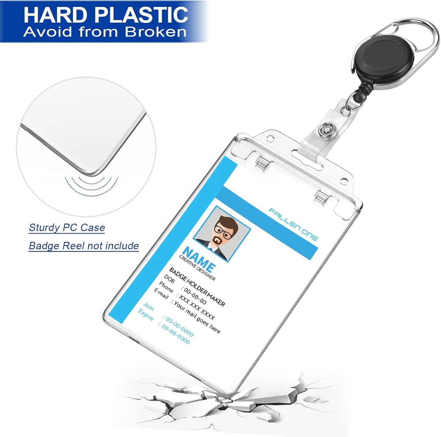 2 Pack Clear ID Badge Holder for Lanyard Hard Plastic ID Card Holder by , Permanent Locking, Vertical, Heavy Duty