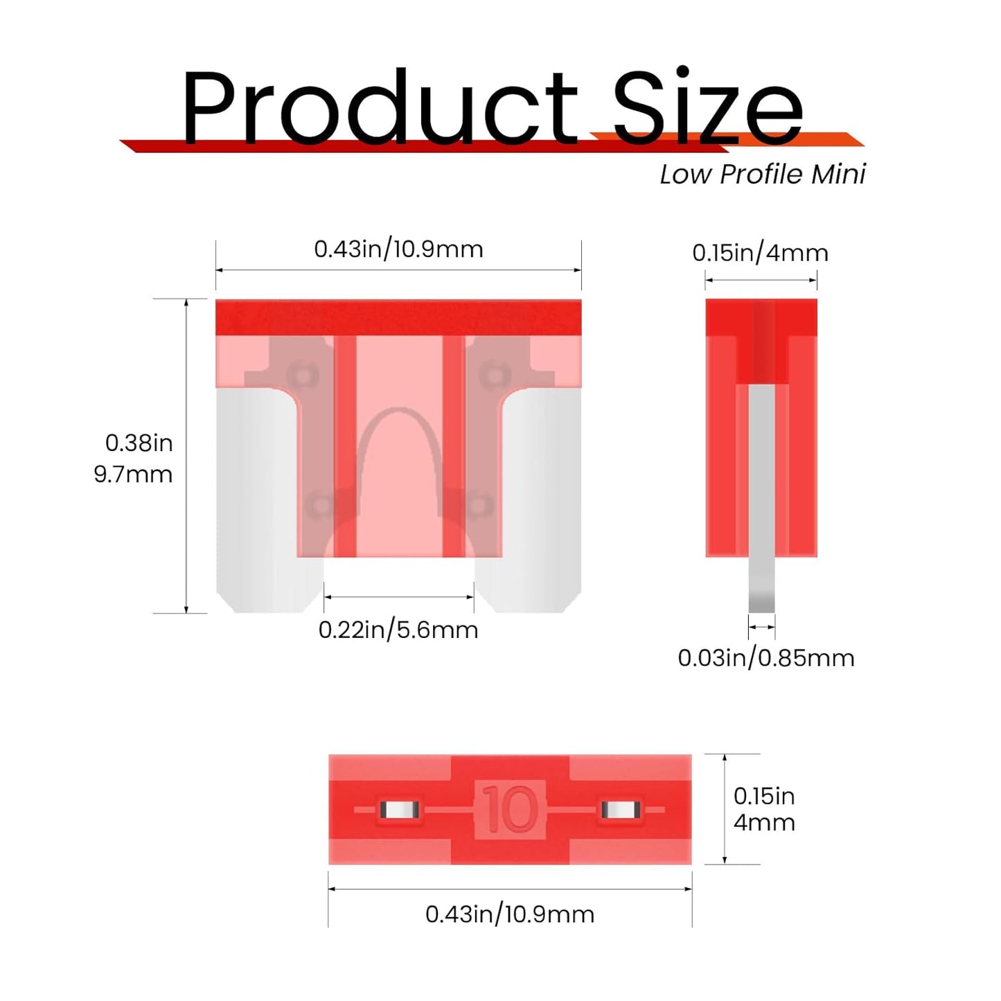 (25Pcs) 10 Amp Low Profile Mini Car Fuses, 10A Automotive Fuse, Blade Fuse for Car/RV/Truck/SUV/Motorcycle/Boat