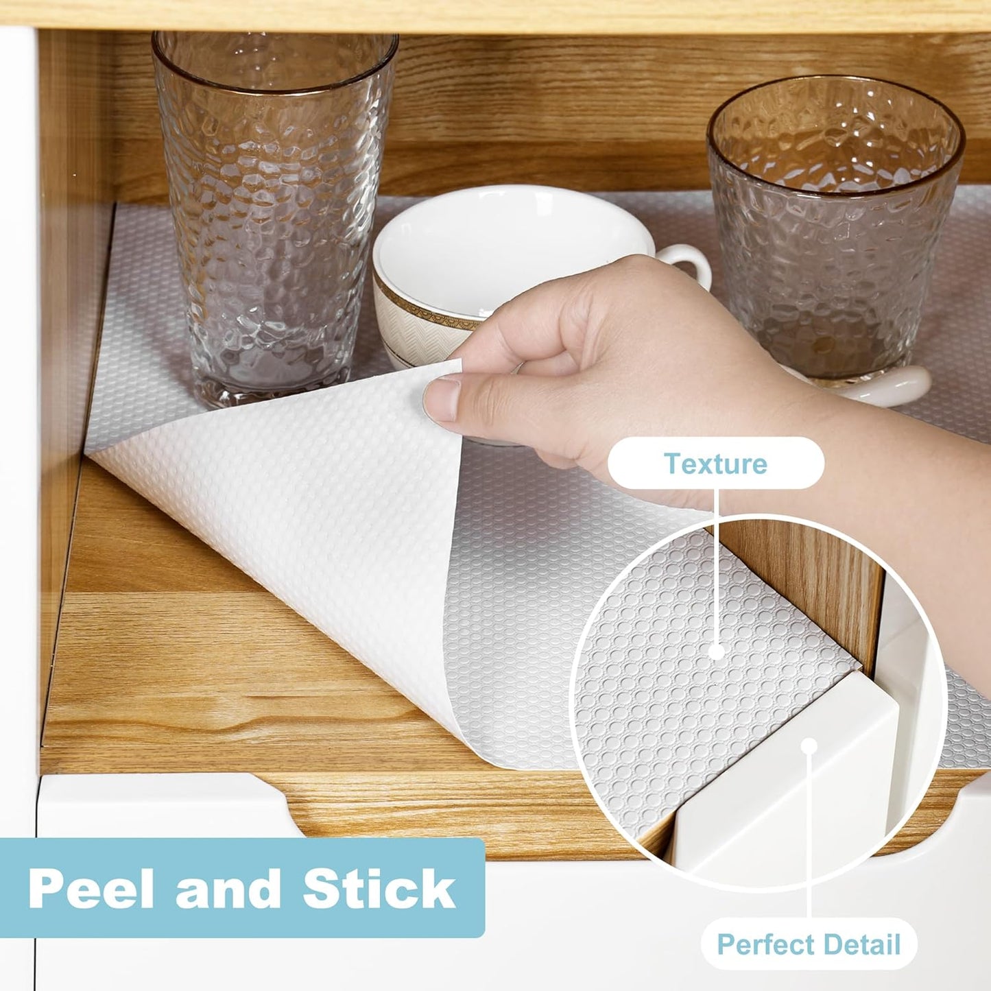 Cabinet Shelf Liner Peel and Stick: Self Adhesive Cabinets Paper - 15.7 in x 12 FT Non-Slip White Drawers Liners - Easy to Cut, Removable,  Cupboard Liner for Pantry Shelves, Countertops